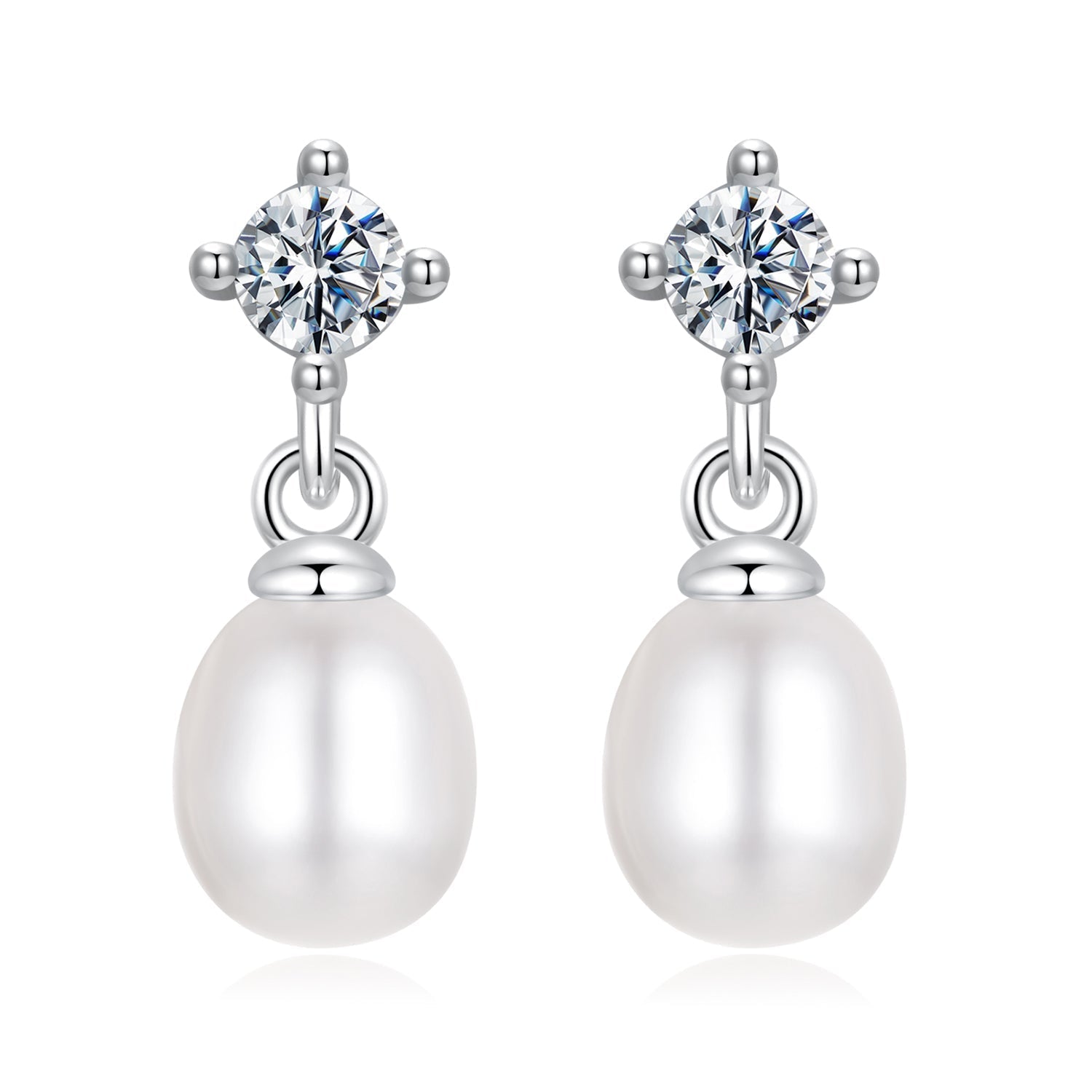 925 Sterling Silver Moissanite 0.10 Carat Earrings with Freshwater Pearl for Women DestGlow