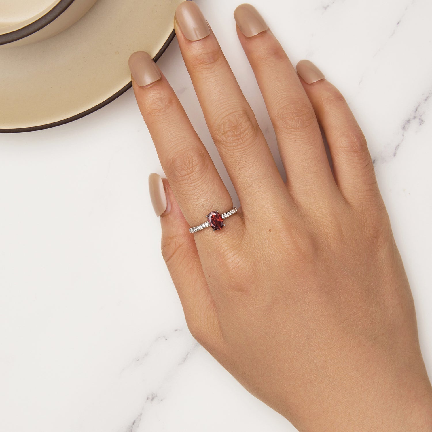925 Sterling Silver Pavé Setting CZ Synthetic Garnet Ring for Women DestGlow