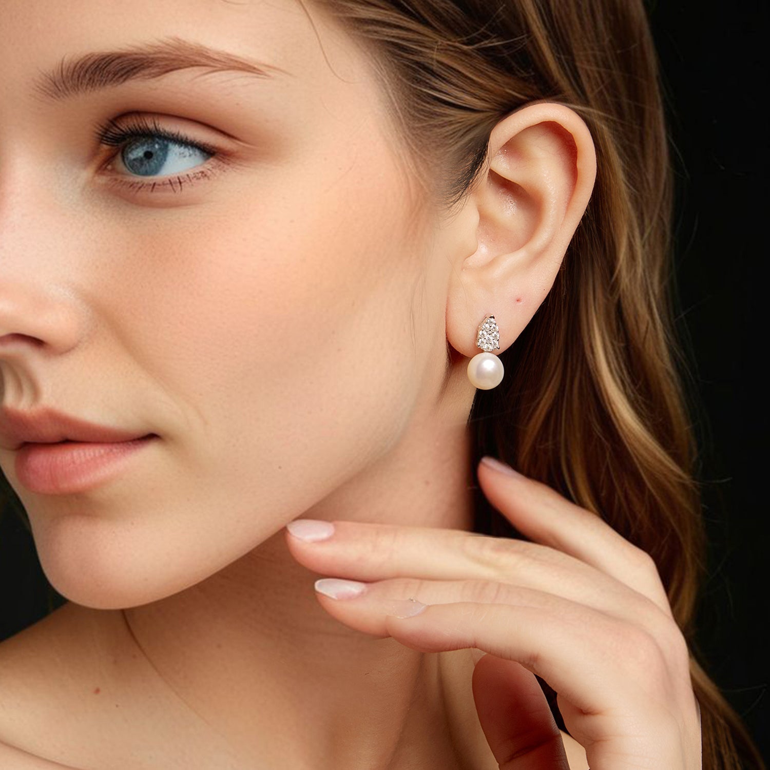 925 Sterling Silver 0.023 Carat Moissanite & Freshwater Pearl Earrings for Women DestGlow