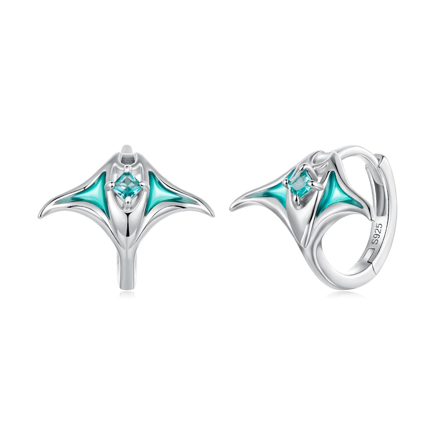 925 Sterling Silver Earrings with Transparent Glass, Enamel, White Gold Plated, 1.3x1.5cm for Women DestGlow