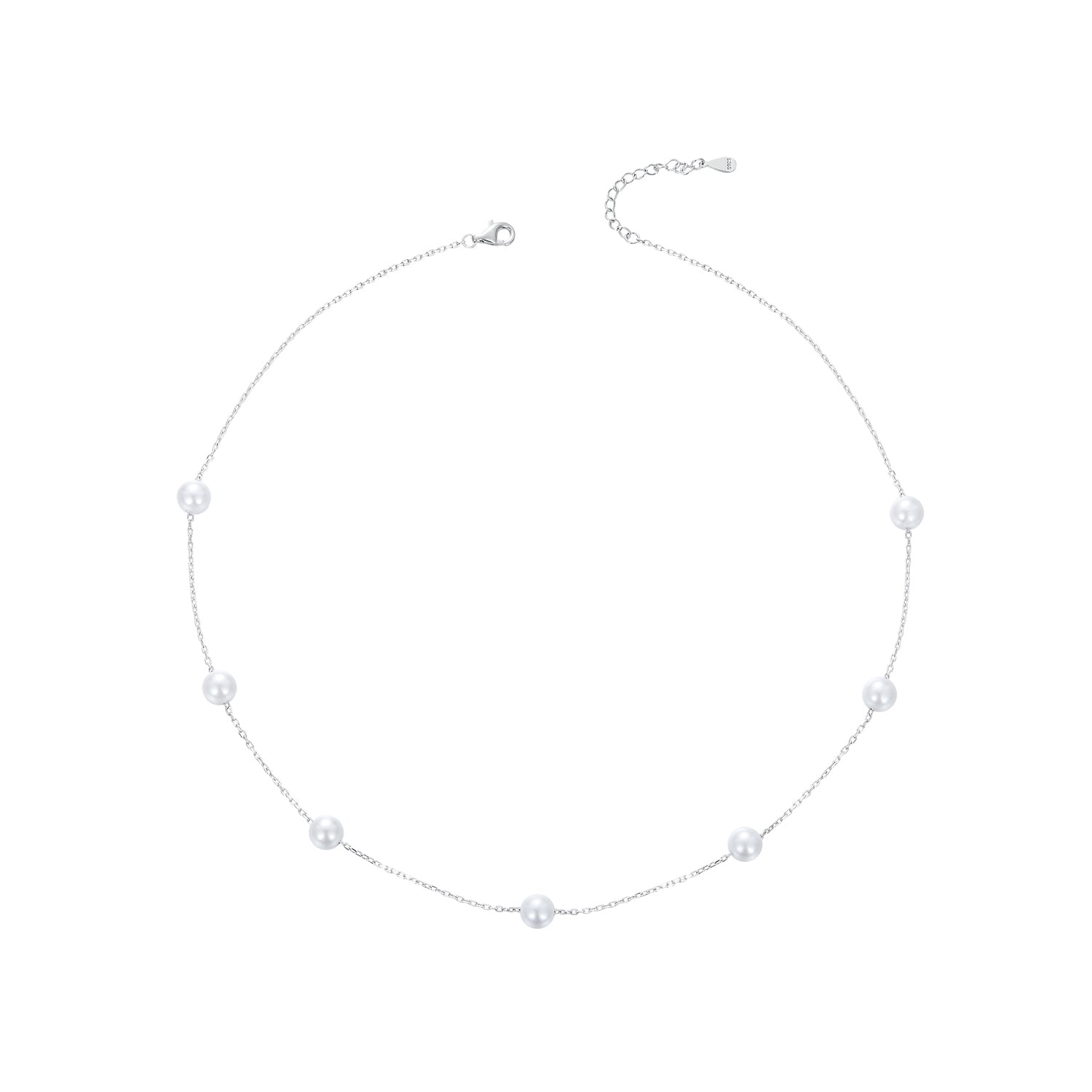 925 Sterling Silver White Gold Plated Necklace with Shell Pearl 400+50mm DestGlow