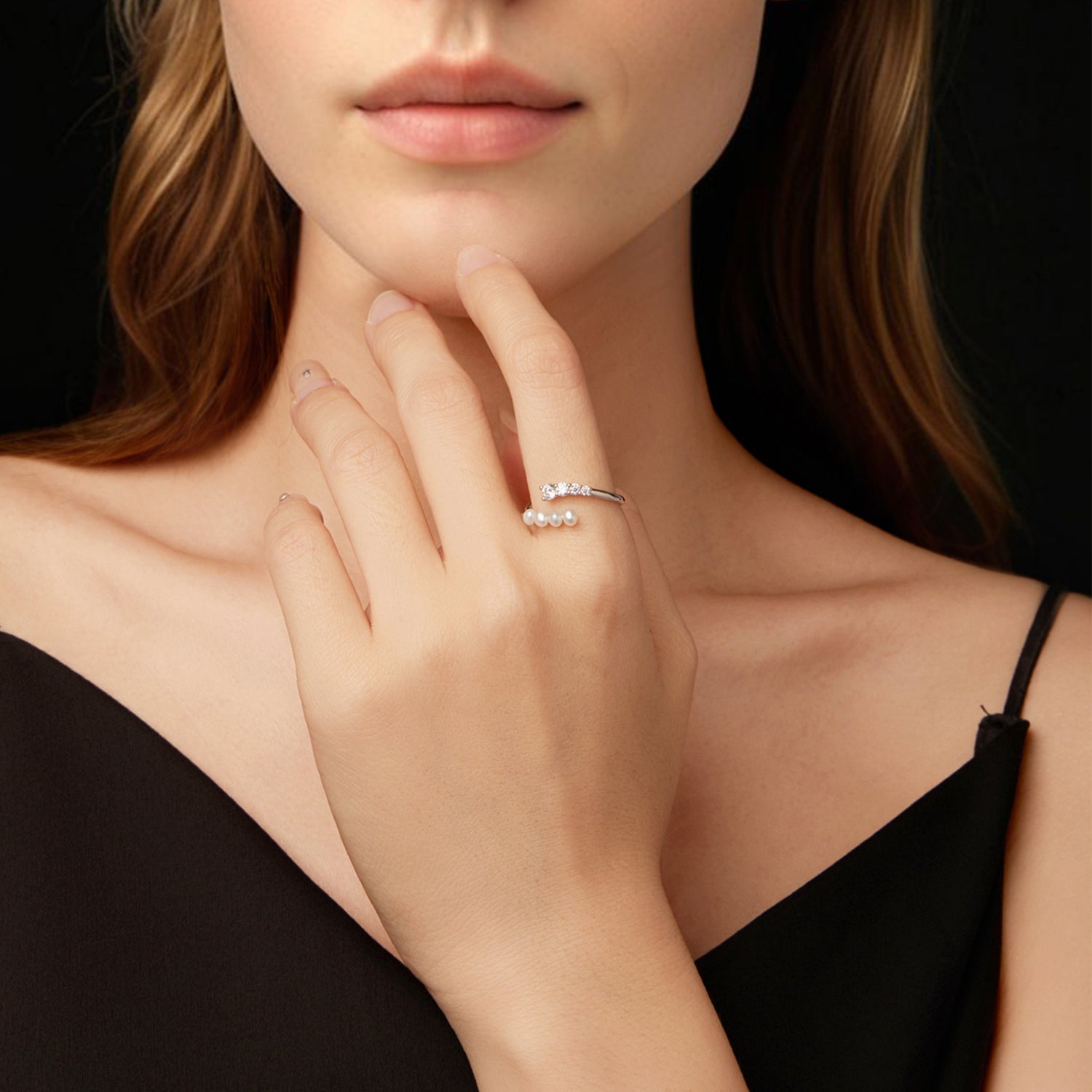 925 Sterling Silver Moissanite & Freshwater Pearl Ring, White Gold Plated, Size E for Women DestGlow
