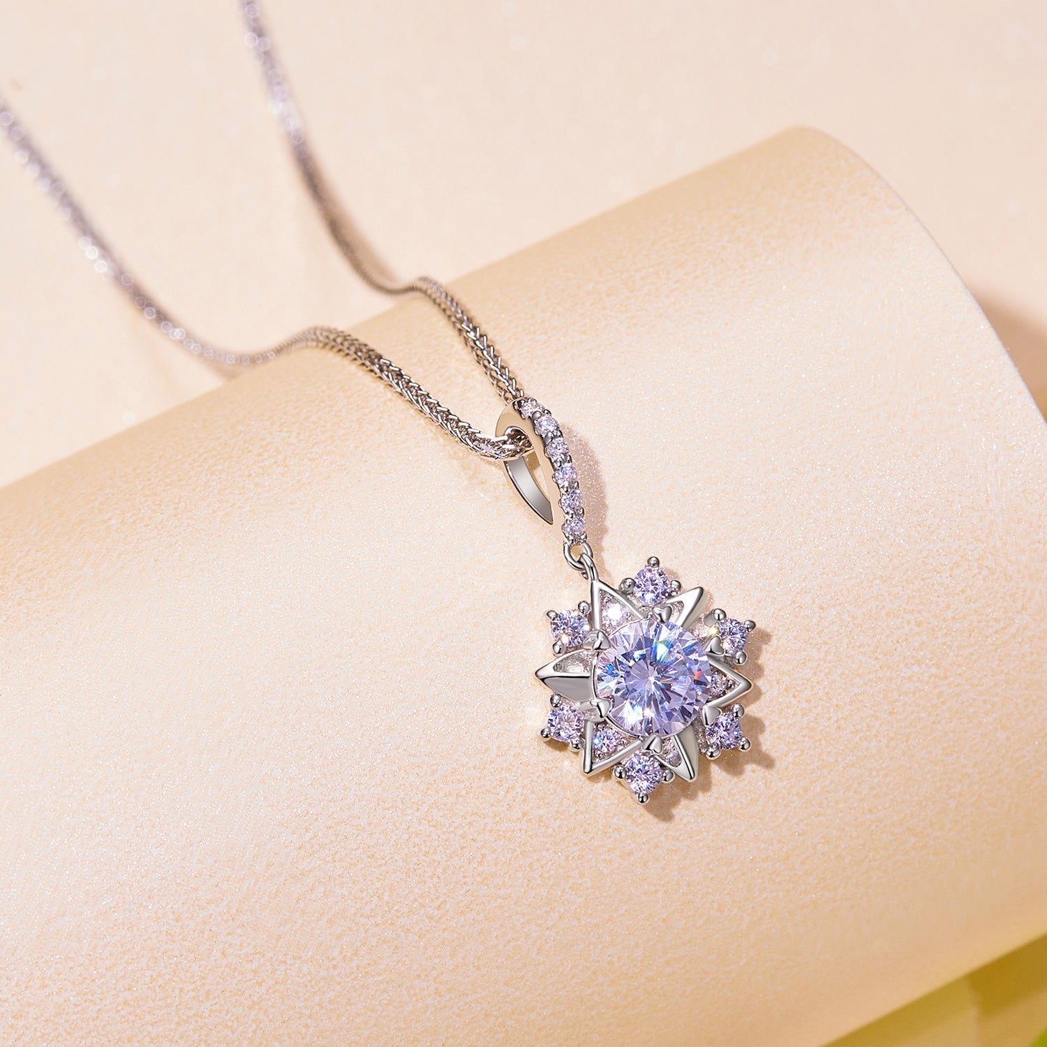 925 Sterling Silver Moissanite Necklace with Pavé Setting, 45cm, Platinum Plated, Women DestGlow