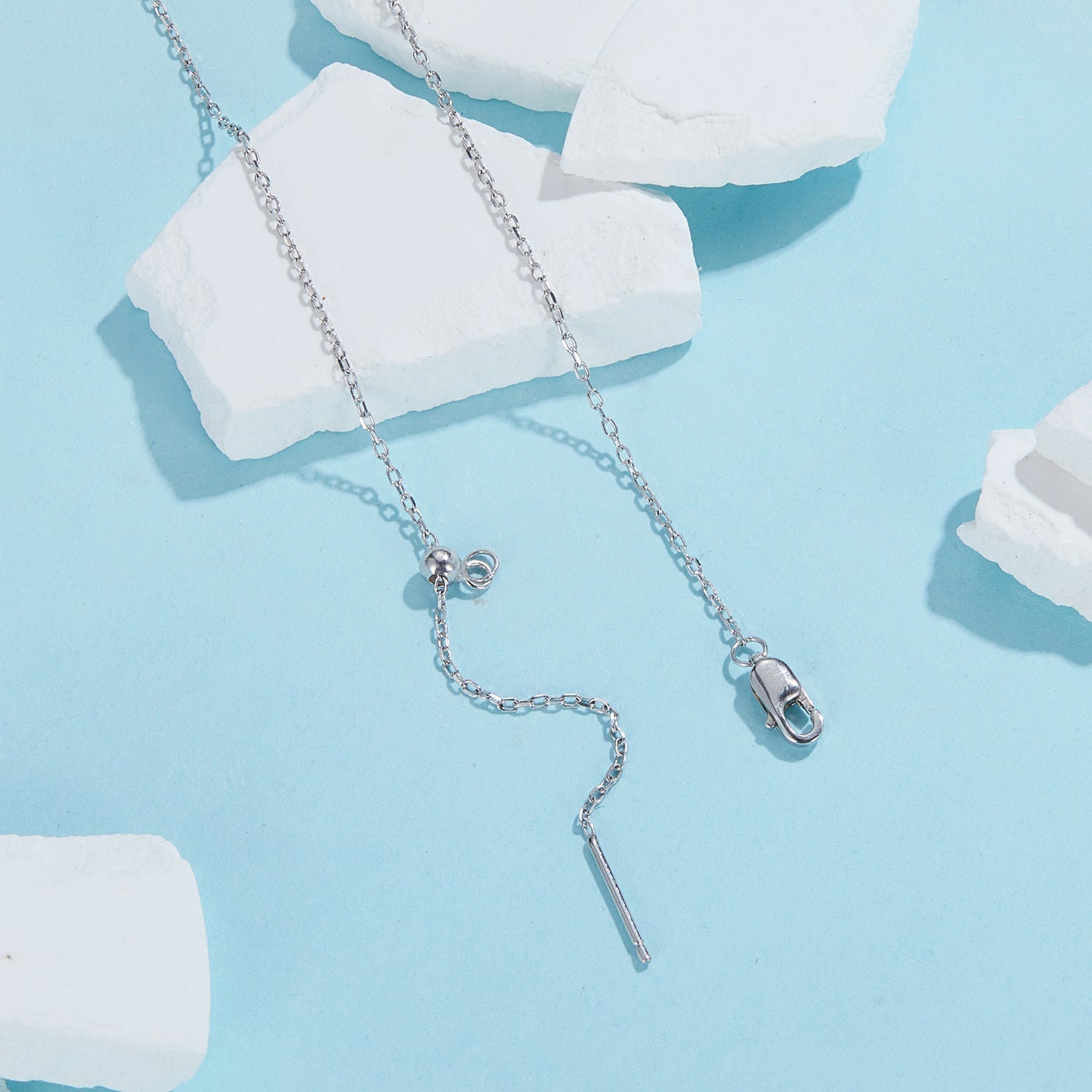 925 Sterling Silver Necklace with Synthetic Turquoise in White Gold, Adjustable 450mm for Women DestGlow