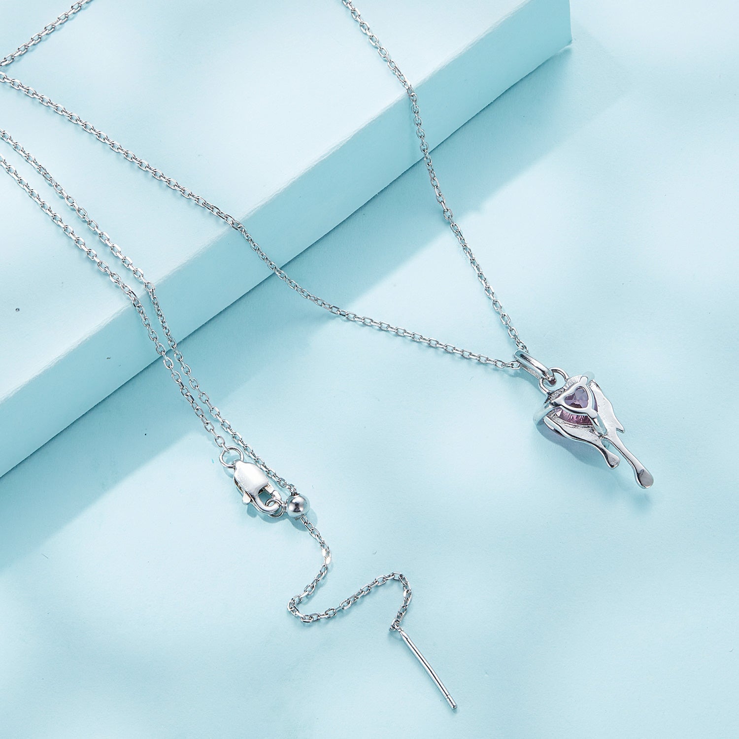 925 Sterling Silver Adjustable Necklace with Pavé Setting CZ & Pendant for Women DestGlow