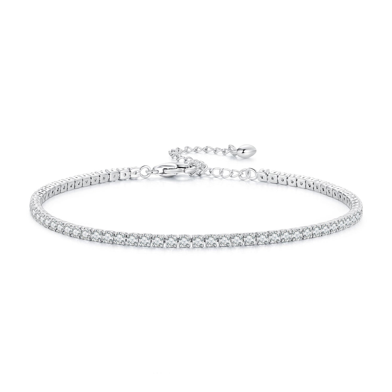 925 Sterling Silver Pavé Setting Bracelet with CZ for Women - Adjustable 18+5cm DestGlow