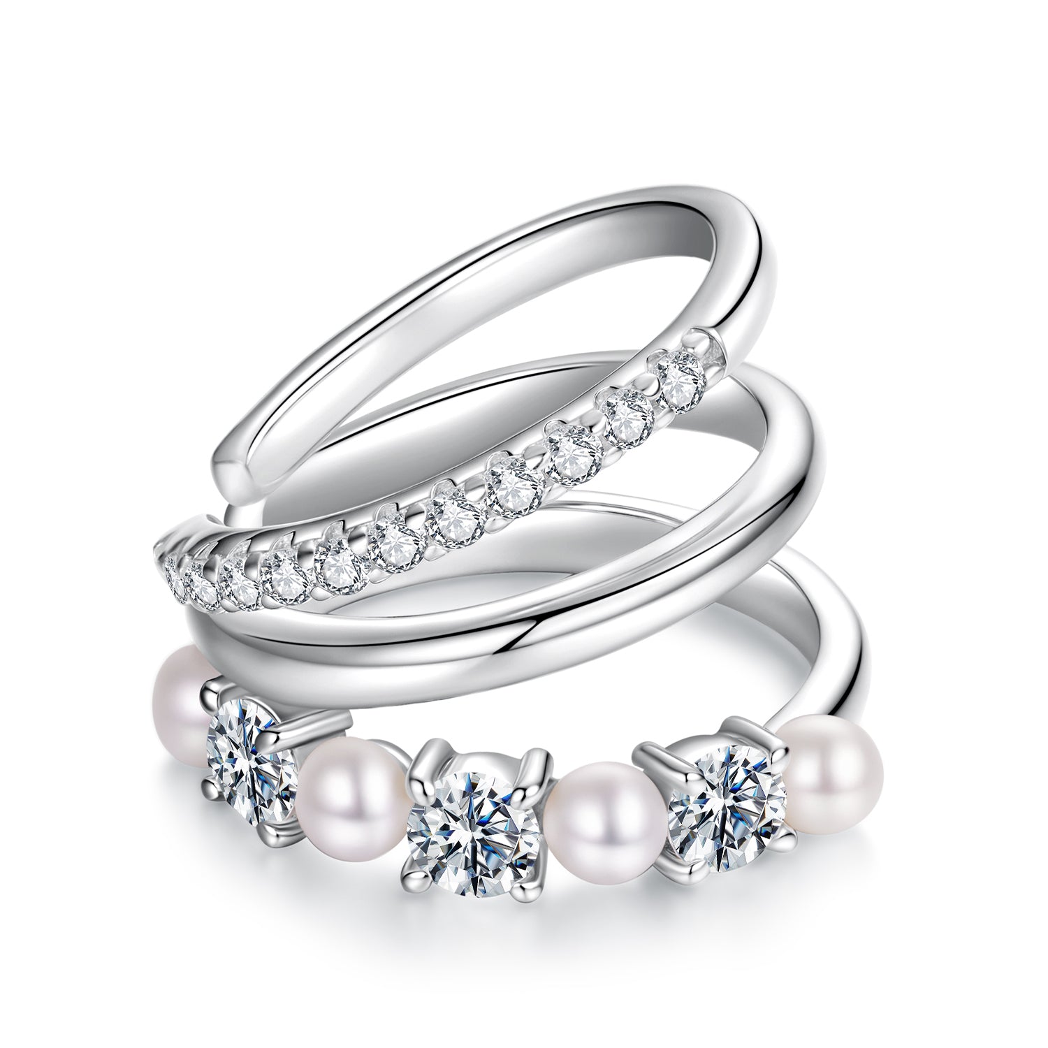925 Sterling Silver Earrings with Moissanite and Freshwater Pearl for Women, 1.2*1.7cm, White Gold Plated DestGlow