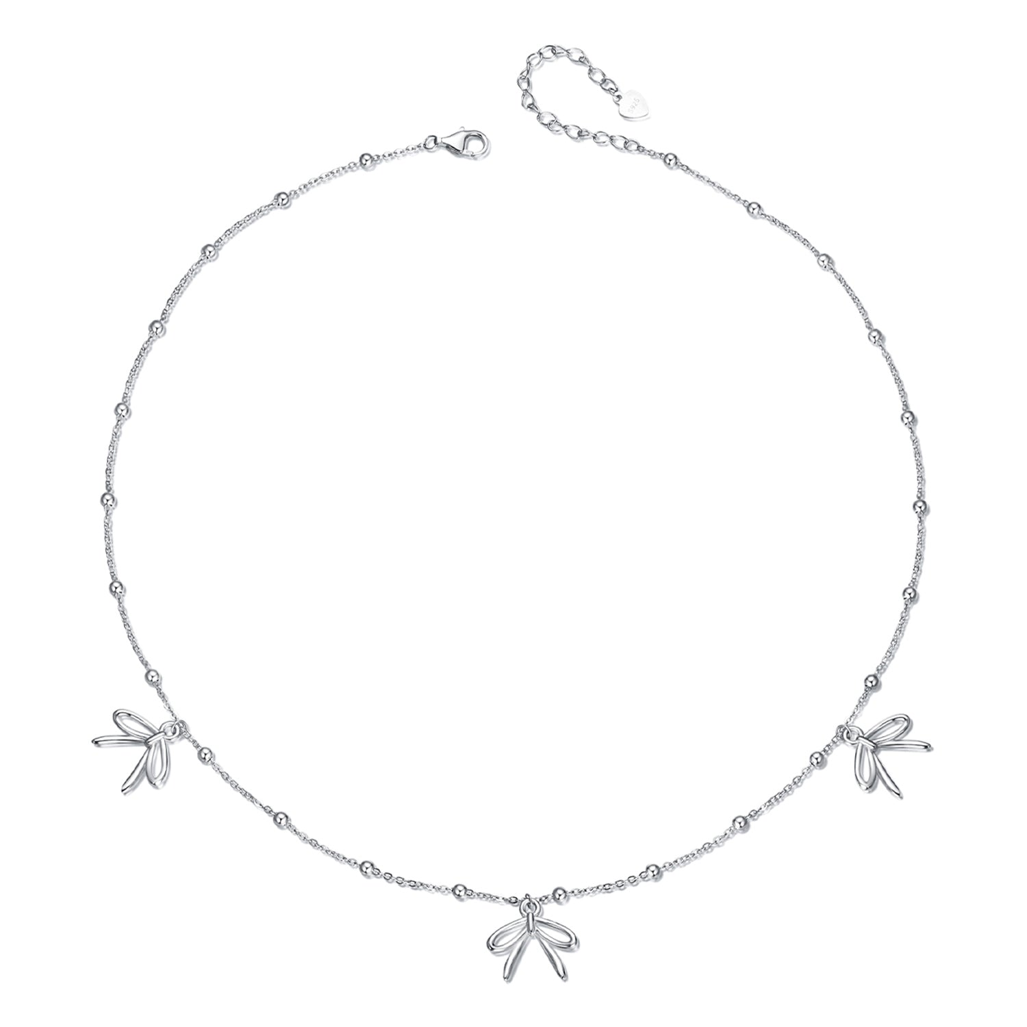 925 Sterling Silver + Plated White Gold Necklace with Adjustable Length for Women DestGlow