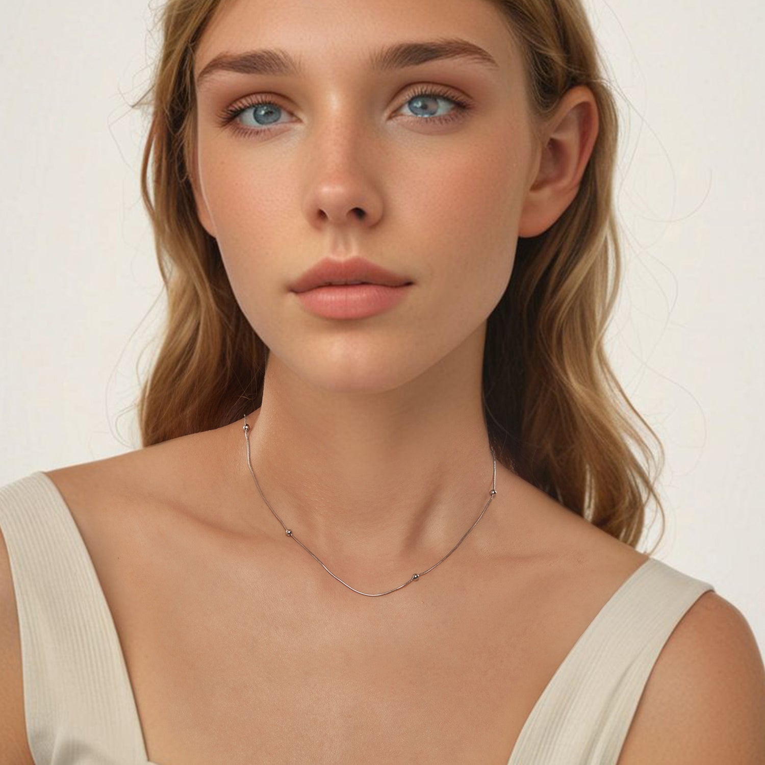 925 Sterling Silver Necklace with White Gold Plating, Length 40+5cm, Chain Thickness 0.08cm, for Women DestGlow