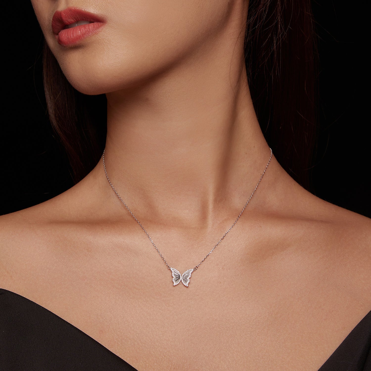 S925 Sterling Silver Plated Nacre & CZ Necklace, 40+5cm for Women DestGlow