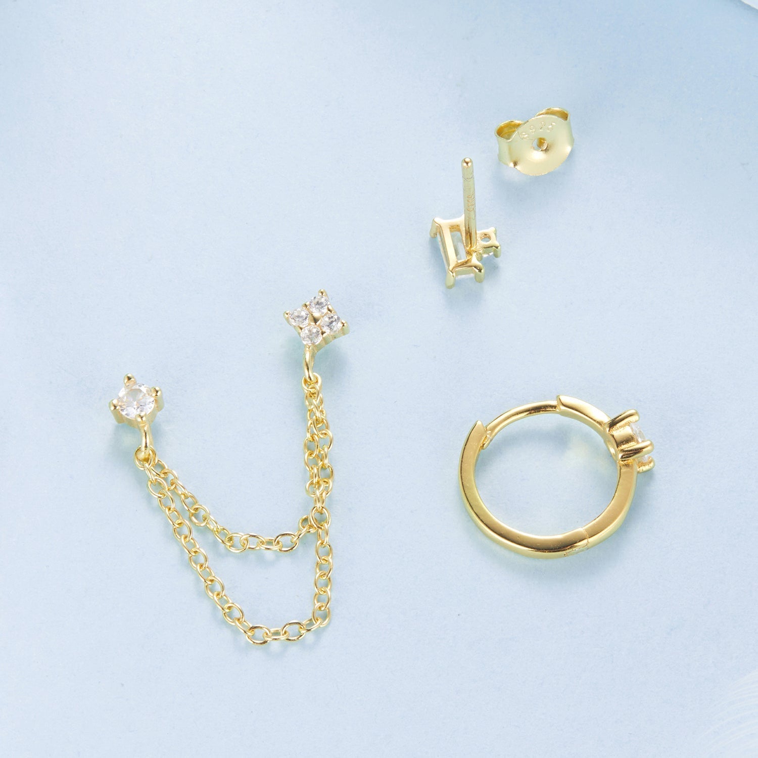 925 Sterling Silver Mini Stud Earrings with Gold Plating and CZ DestGlow