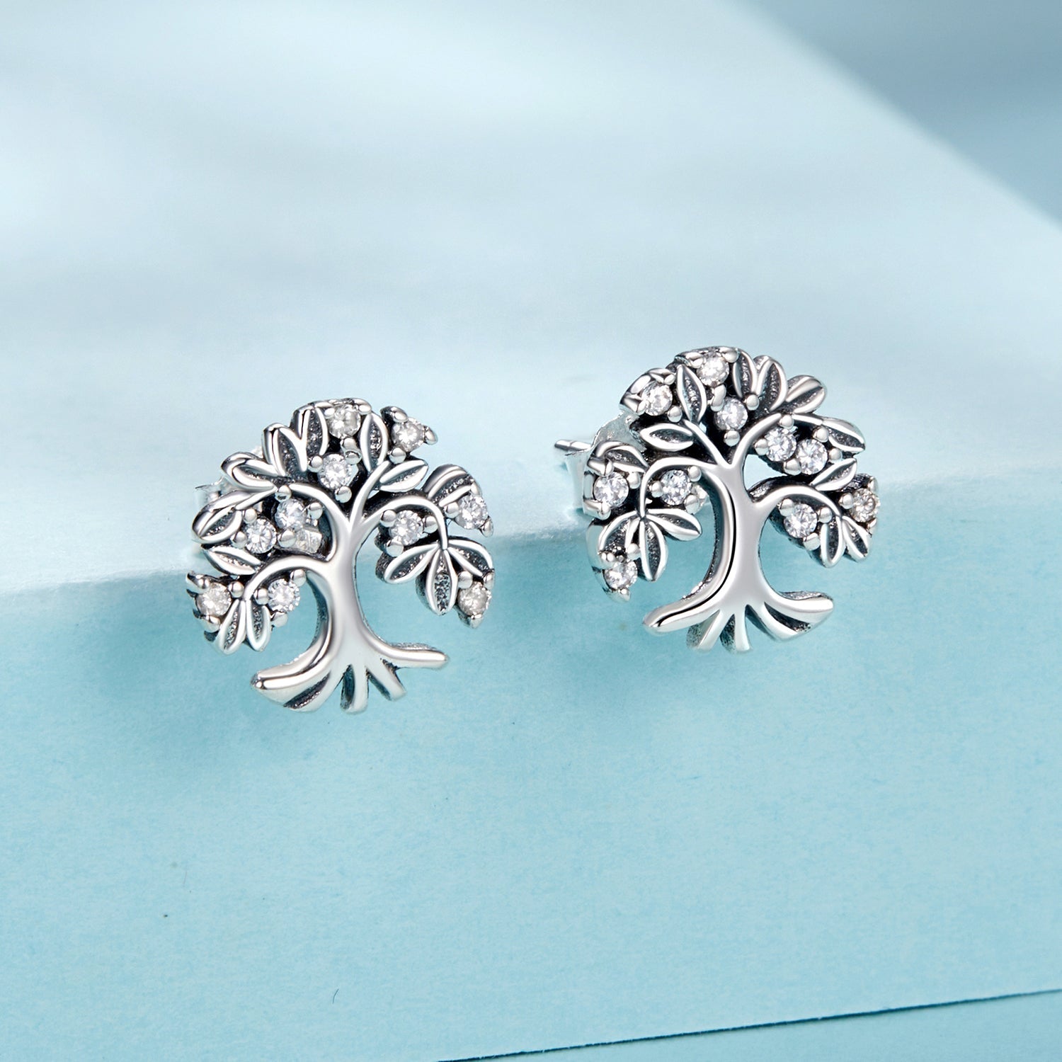 925 Sterling Silver Earrings with Pave Setting CZ - Oxidized Finish - 0.9cm DestGlow