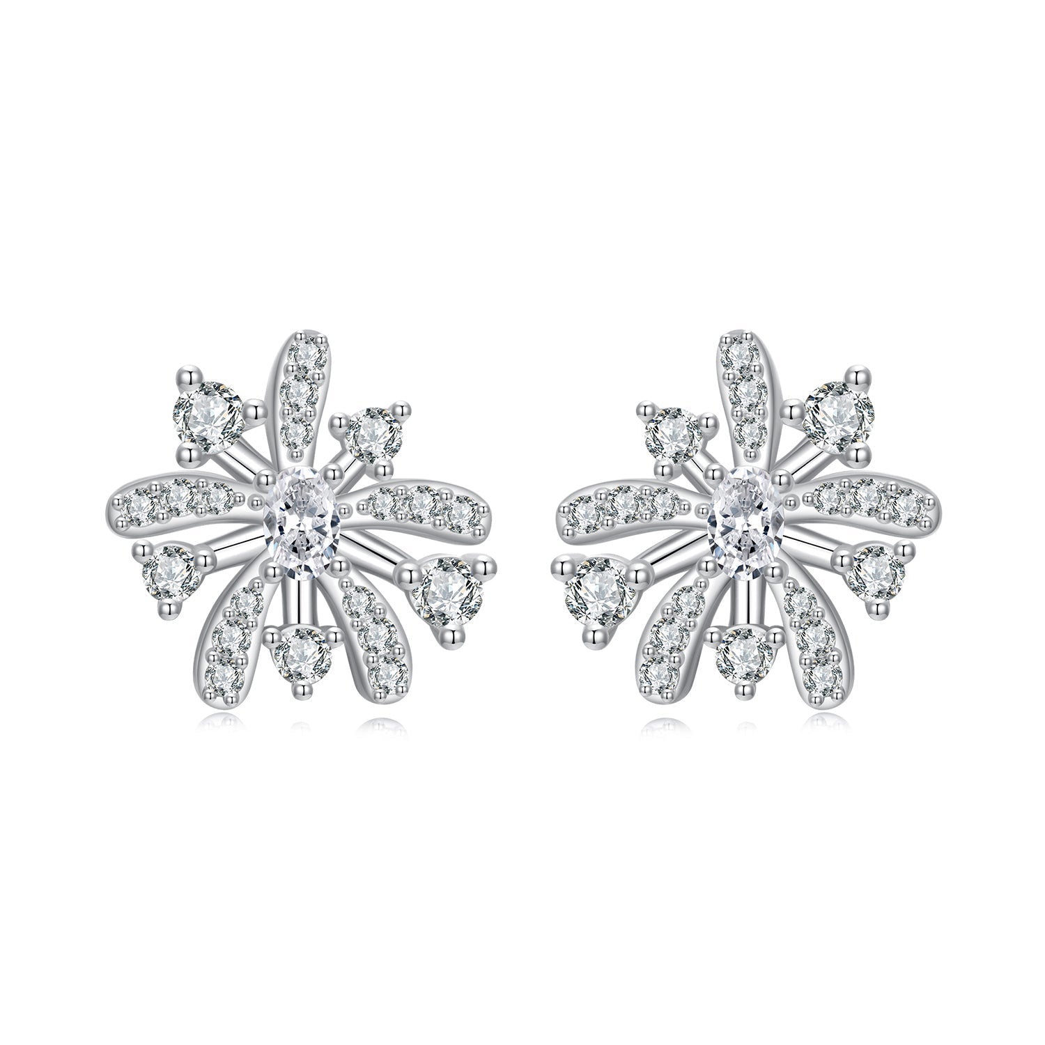 925 Sterling Silver Earrings with Pavé Set CZ in White Gold Finish, 1.1*1.0cm DestGlow