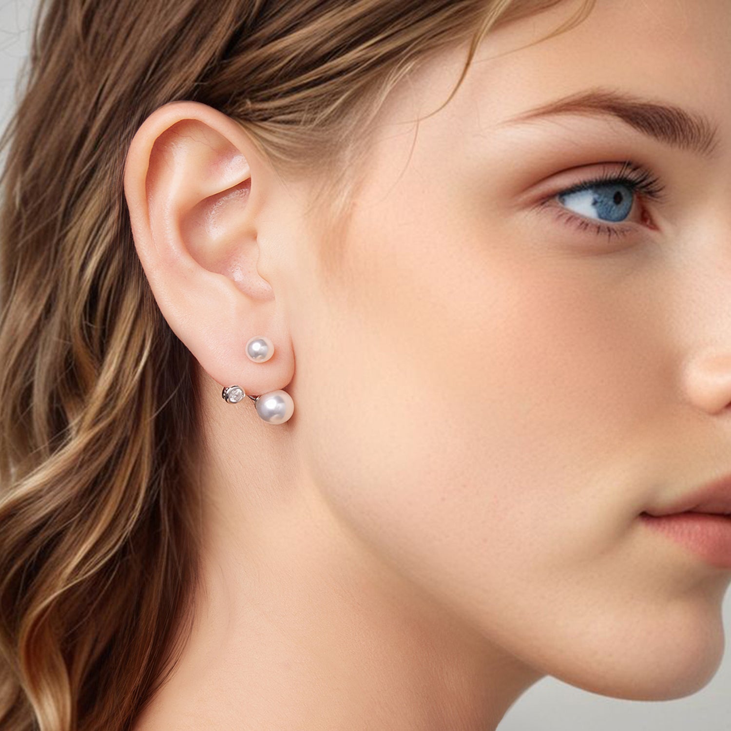 925 Sterling Silver Earrings with CZ and Synthetic Pearl, 1.7cm, White Gold Plated for Women DestGlow