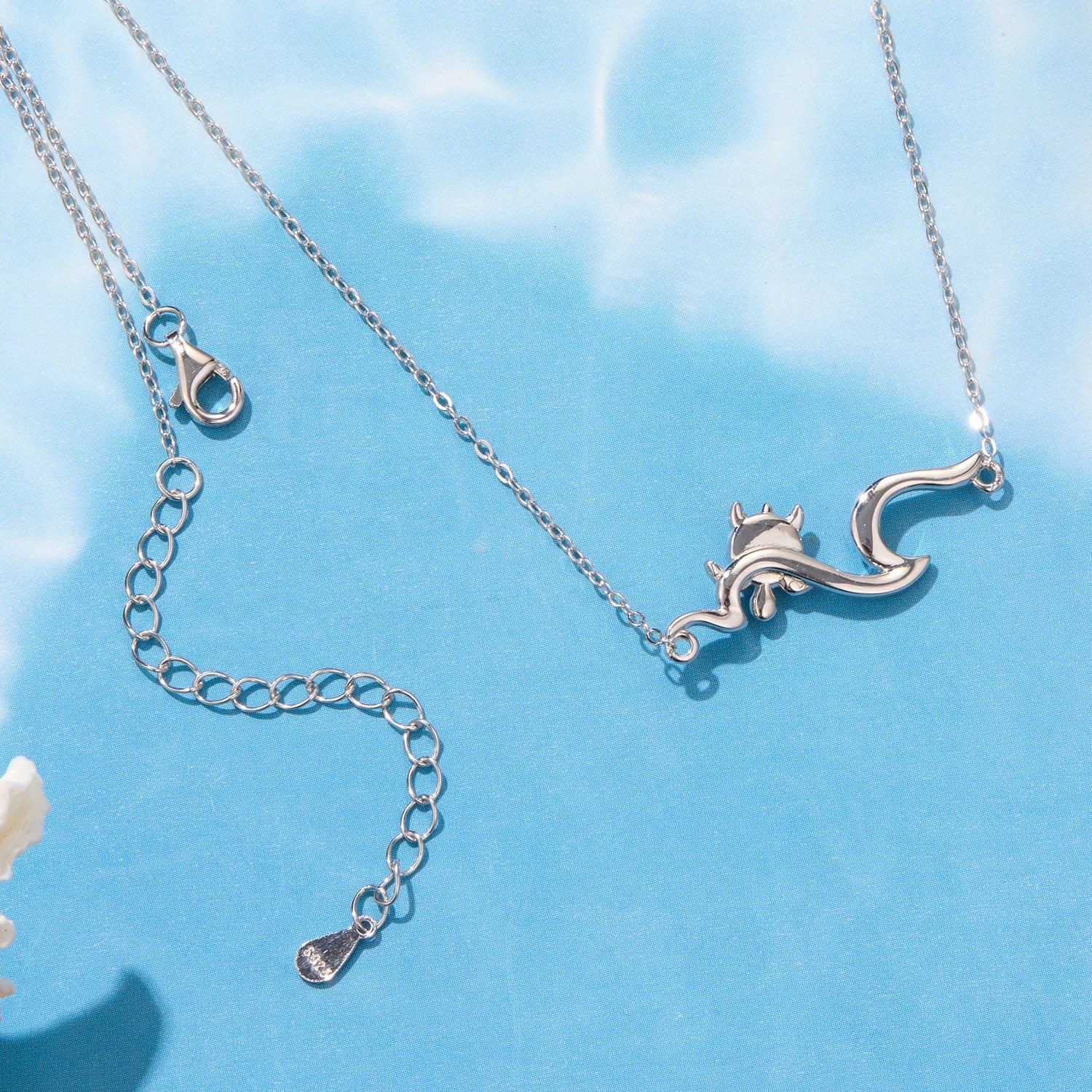 925 Sterling Silver Necklace with Sea Stone and Pavé CZ, 40+5cm, Plated White Gold for Women DestGlow