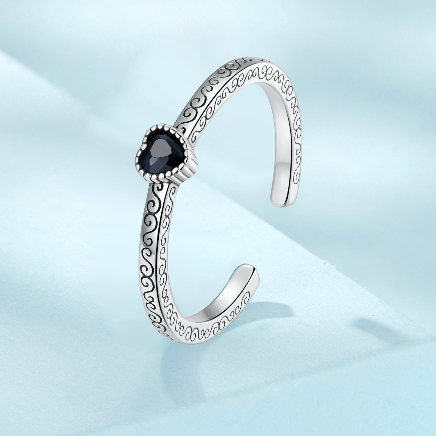 925 Sterling Silver Oxidized CZ Pavé Ring for Women DestGlow