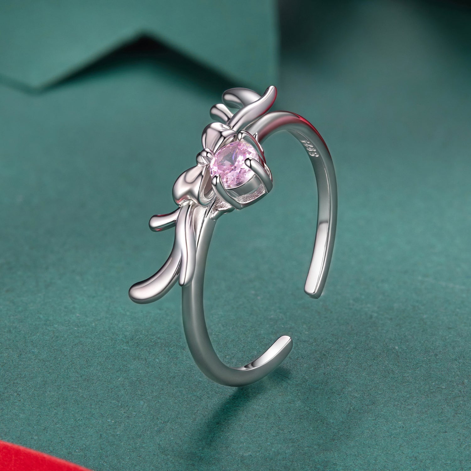 925 Sterling Silver White Gold Plated Bow-Knot Ring with CZ for Women DestGlow