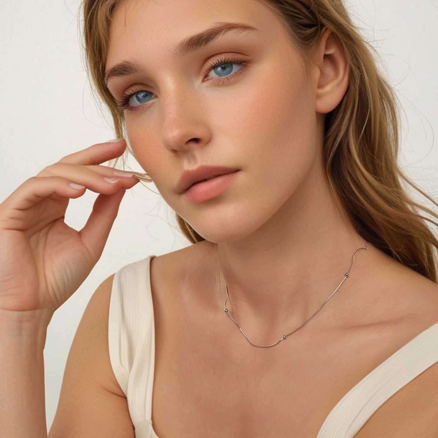 925 Sterling Silver Necklace with White Gold Plating, Length 40+5cm, Chain Thickness 0.08cm, for Women DestGlow