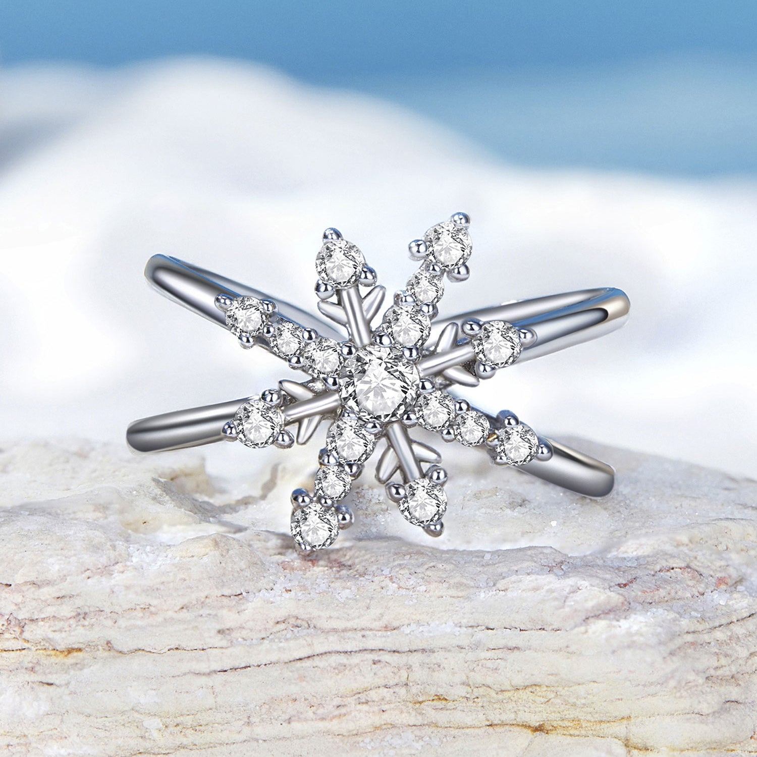925 Sterling Silver Platinum Plated Pavé Set CZ Ring for Women DestGlow
