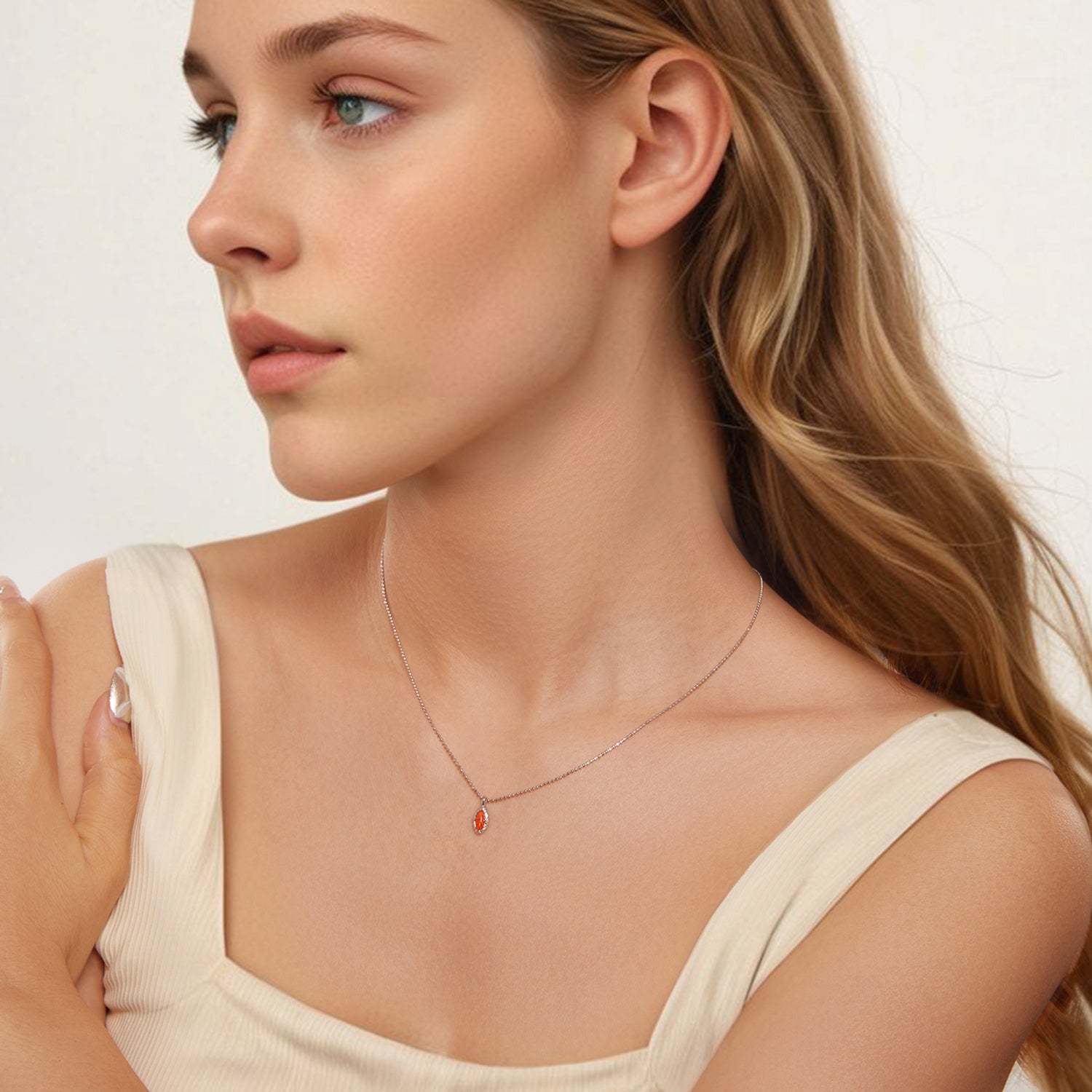 925 Sterling Silver Necklace with Synthetic Opal Pendant, 45cm, Plated White Gold for Women DestGlow