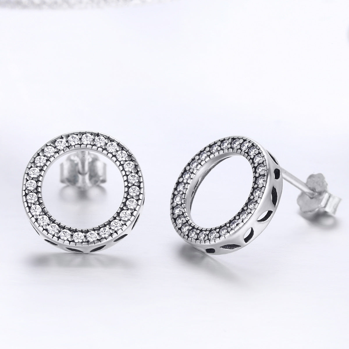925 Sterling Silver Oxidized Pavé Setting CZ Earrings 1.1cm for Women DestGlow