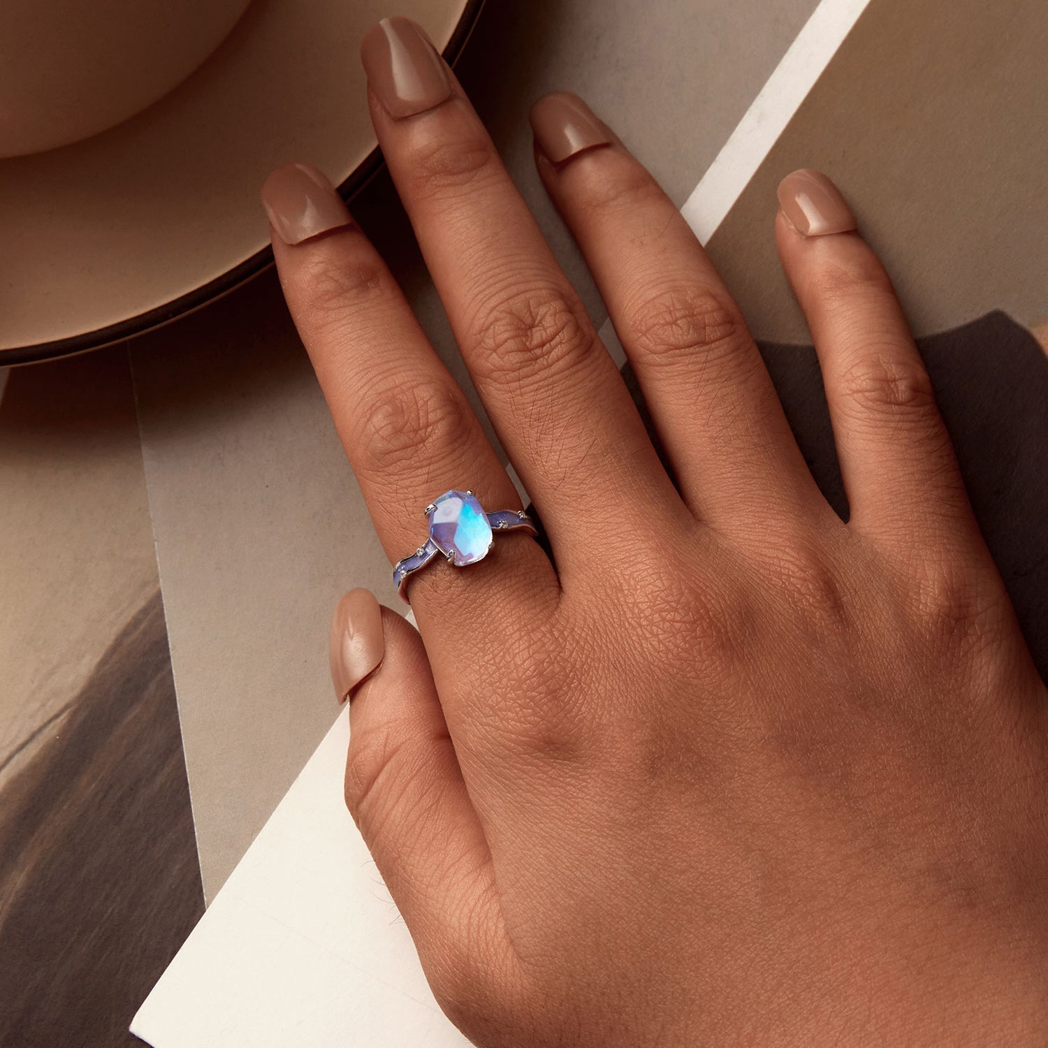 925 Sterling Silver Enamel 10x8mm CZ Ring Size 6 for Women DestGlow