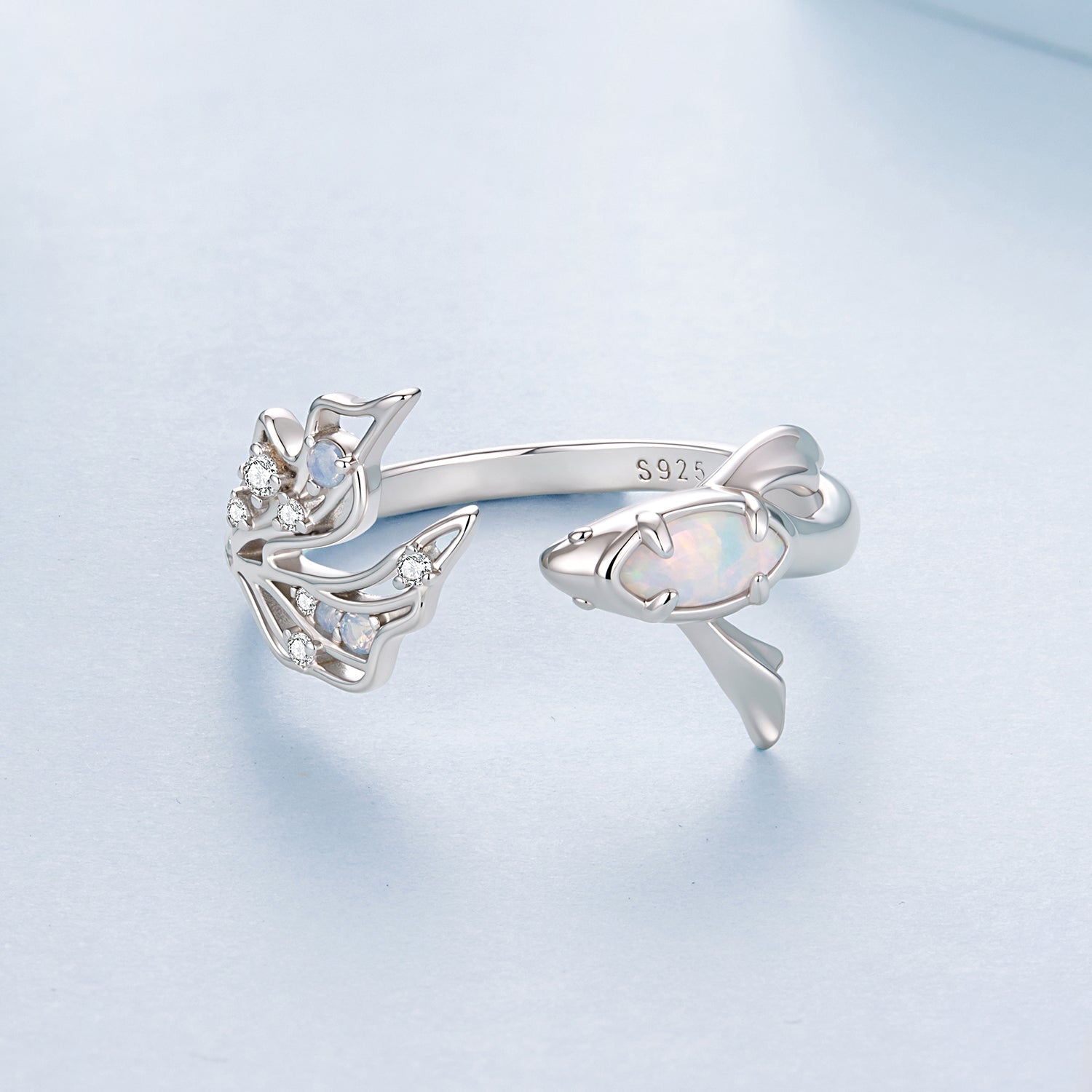 925 Sterling Silver White Gold Plated Nano Opal Ring with CZ for Women DestGlow