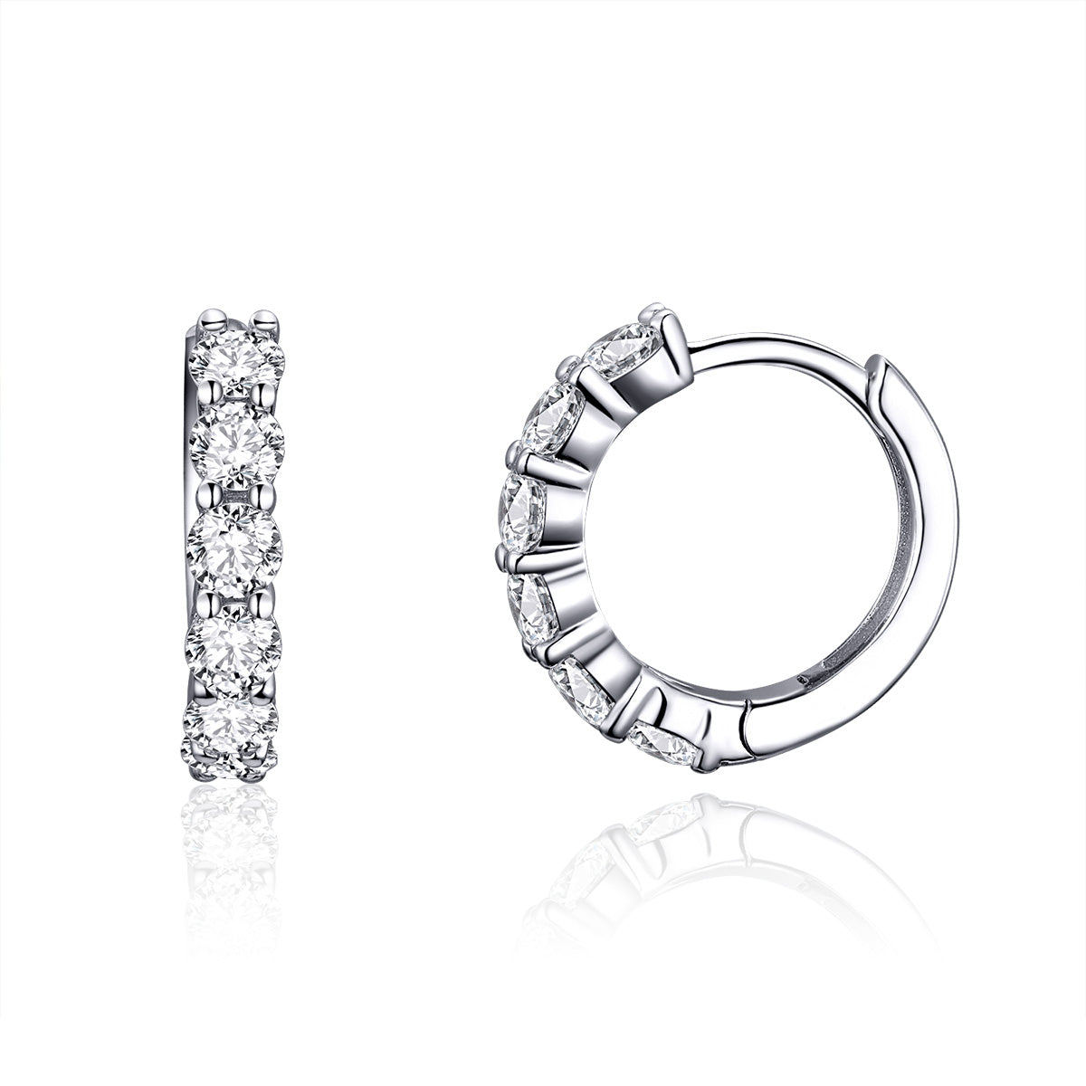 925 Sterling Silver Earrings with Pavé CZ in Platinum Plating, 1.6 x 0.3 cm for Women DestGlow