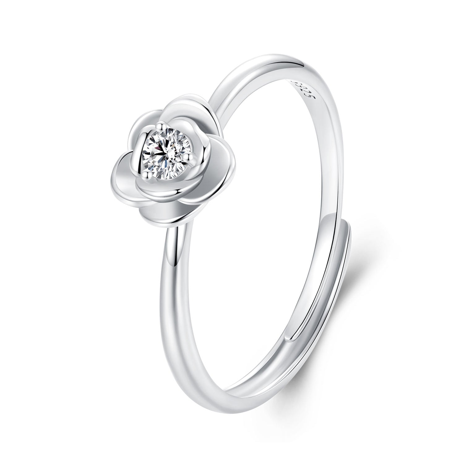 925 Sterling Silver White Gold Plated Moissanite Ring Size E for Women DestGlow