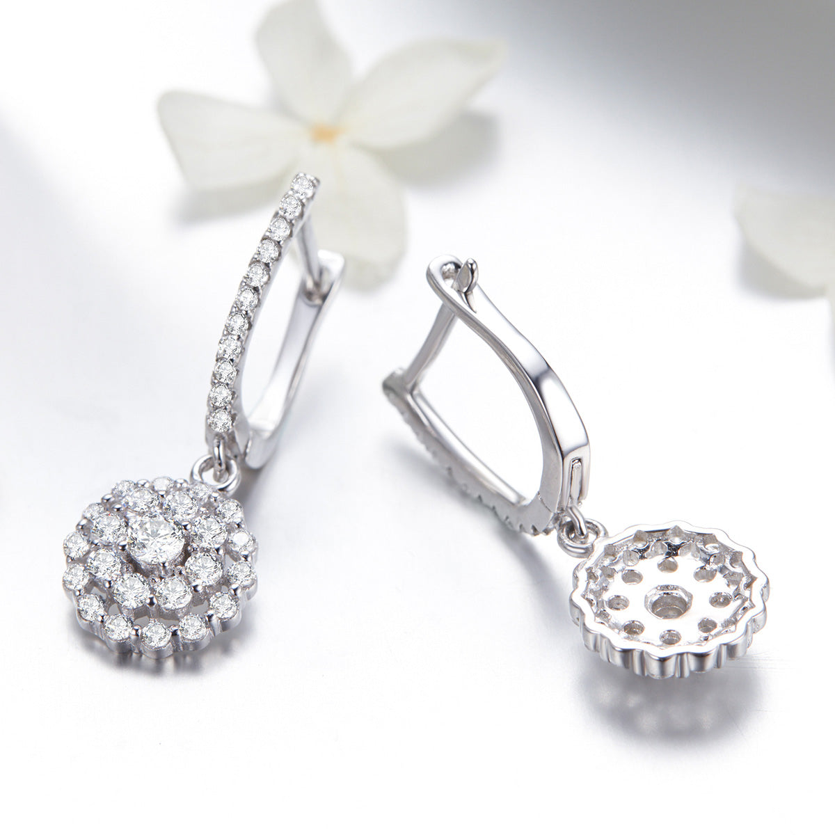 925 Sterling Silver Plated Platinum Pavé Setting CZ Earrings DestGlow