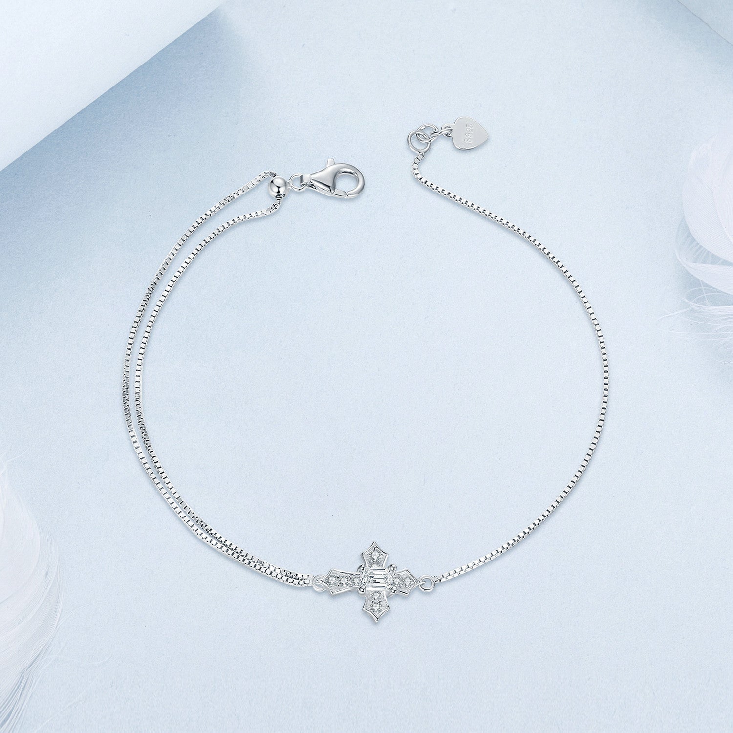 925 Sterling Silver White Gold Plated Bracelet with CZ Pendant 200mm for Women DestGlow