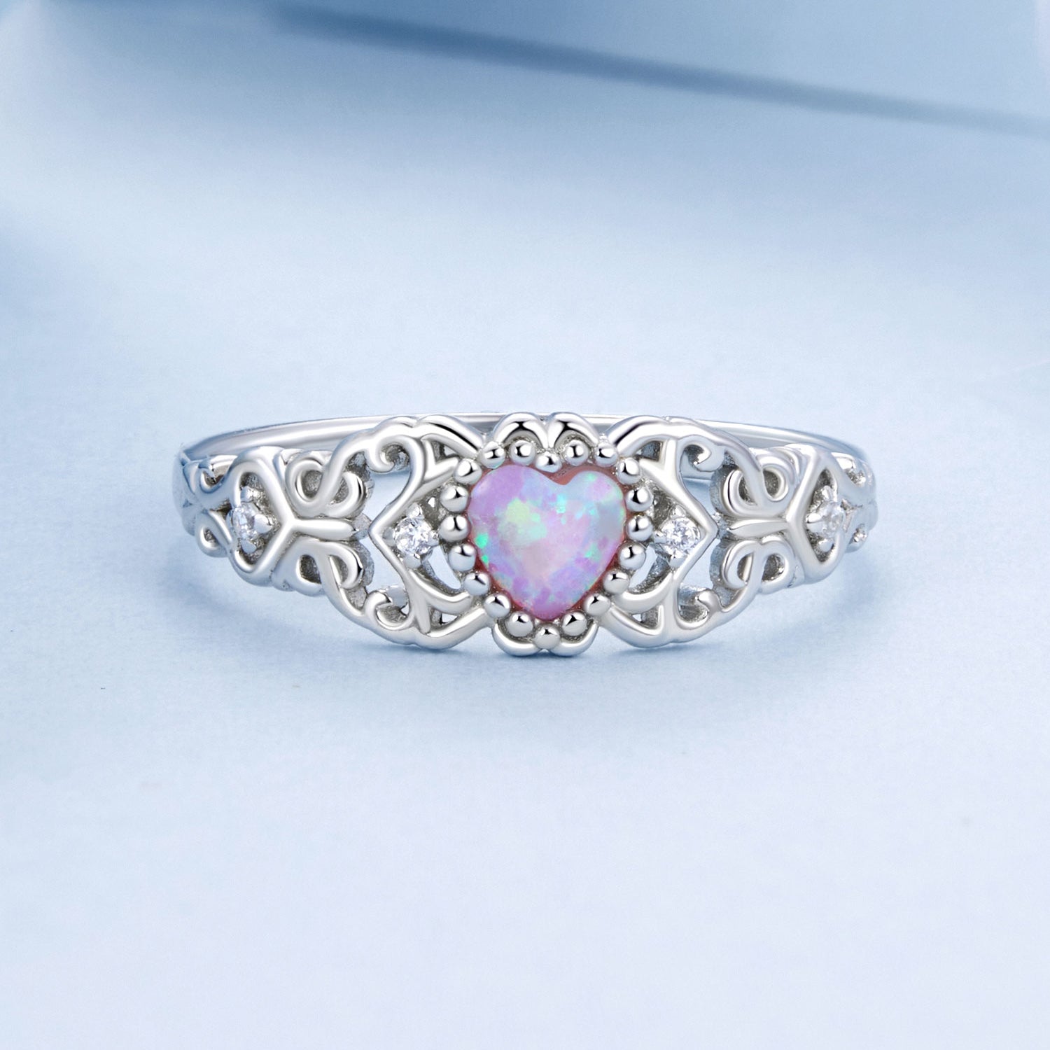 925 Sterling Silver Opal and CZ Stackable Ring in Size 6 for Women DestGlow
