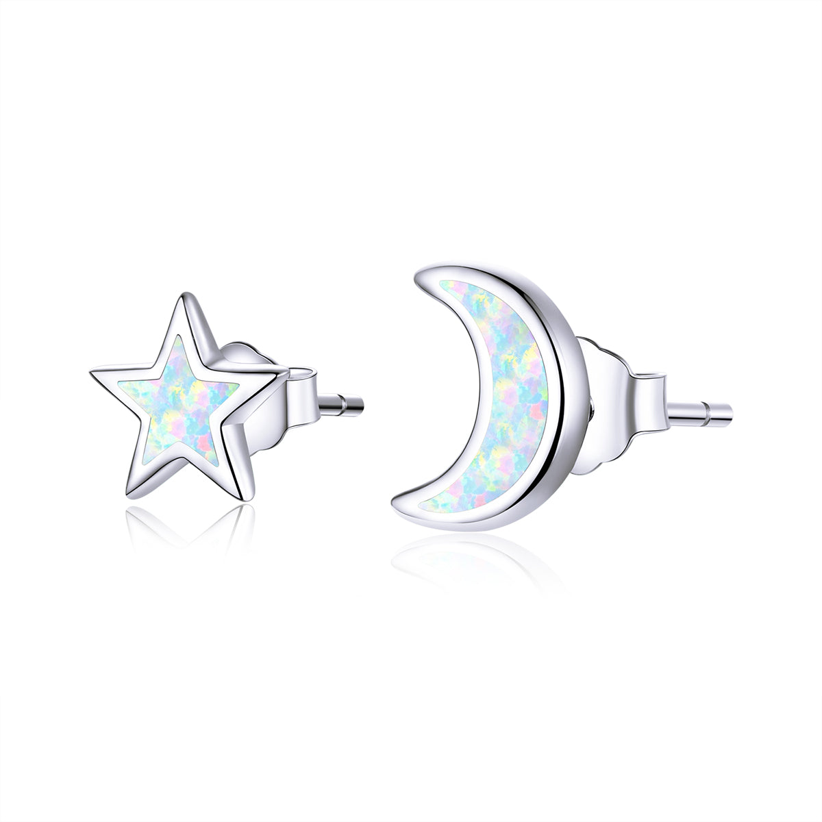 925 Sterling Silver Opal Earrings for Women - Star & Moon Design DestGlow