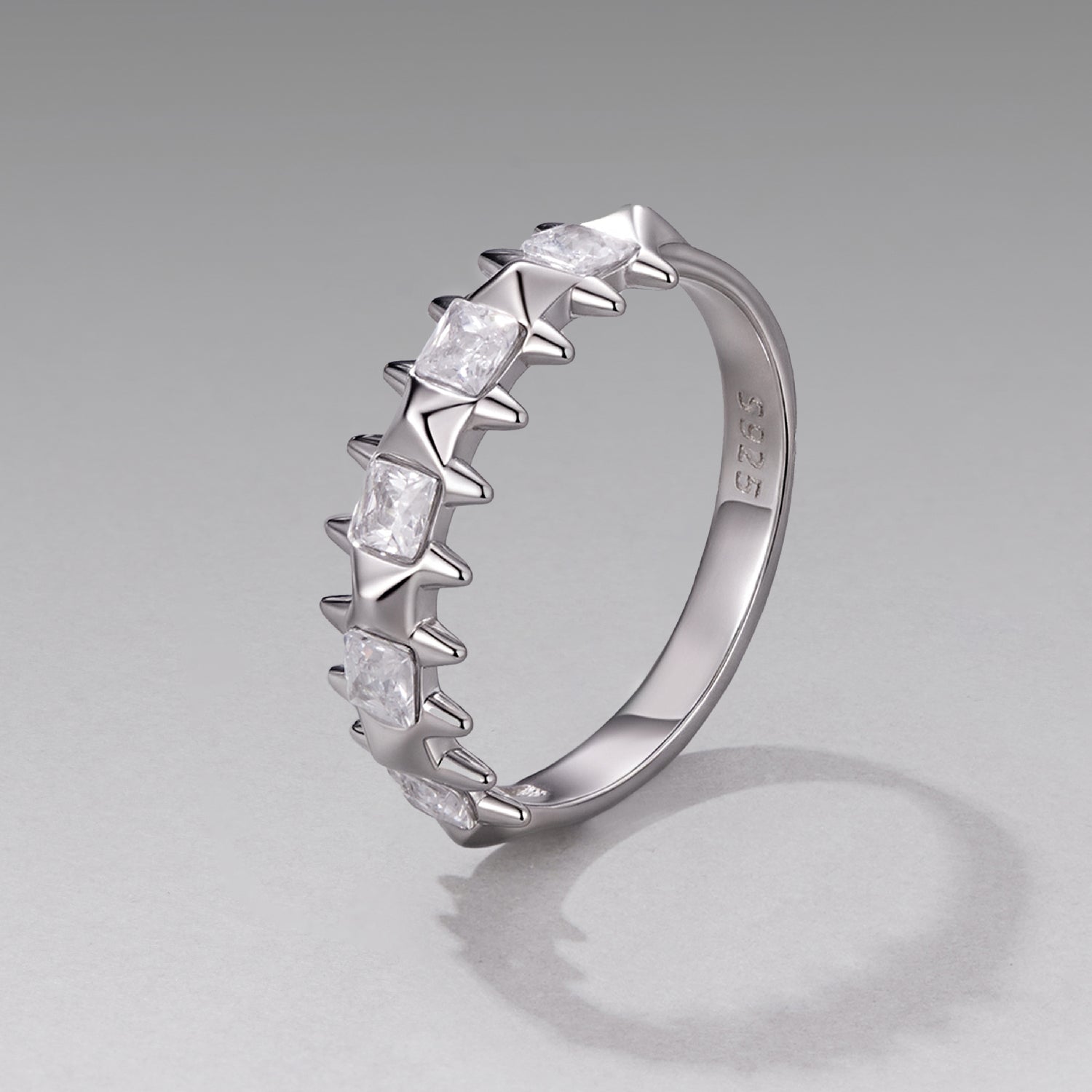 925 Sterling Silver 0.24cm White Gold Plated Ring with CZ for Women Size 6 DestGlow
