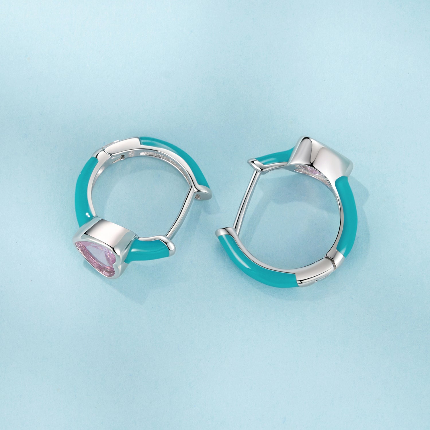 925 Sterling Silver Hoop Earrings with White Gold Plating and CZ DestGlow