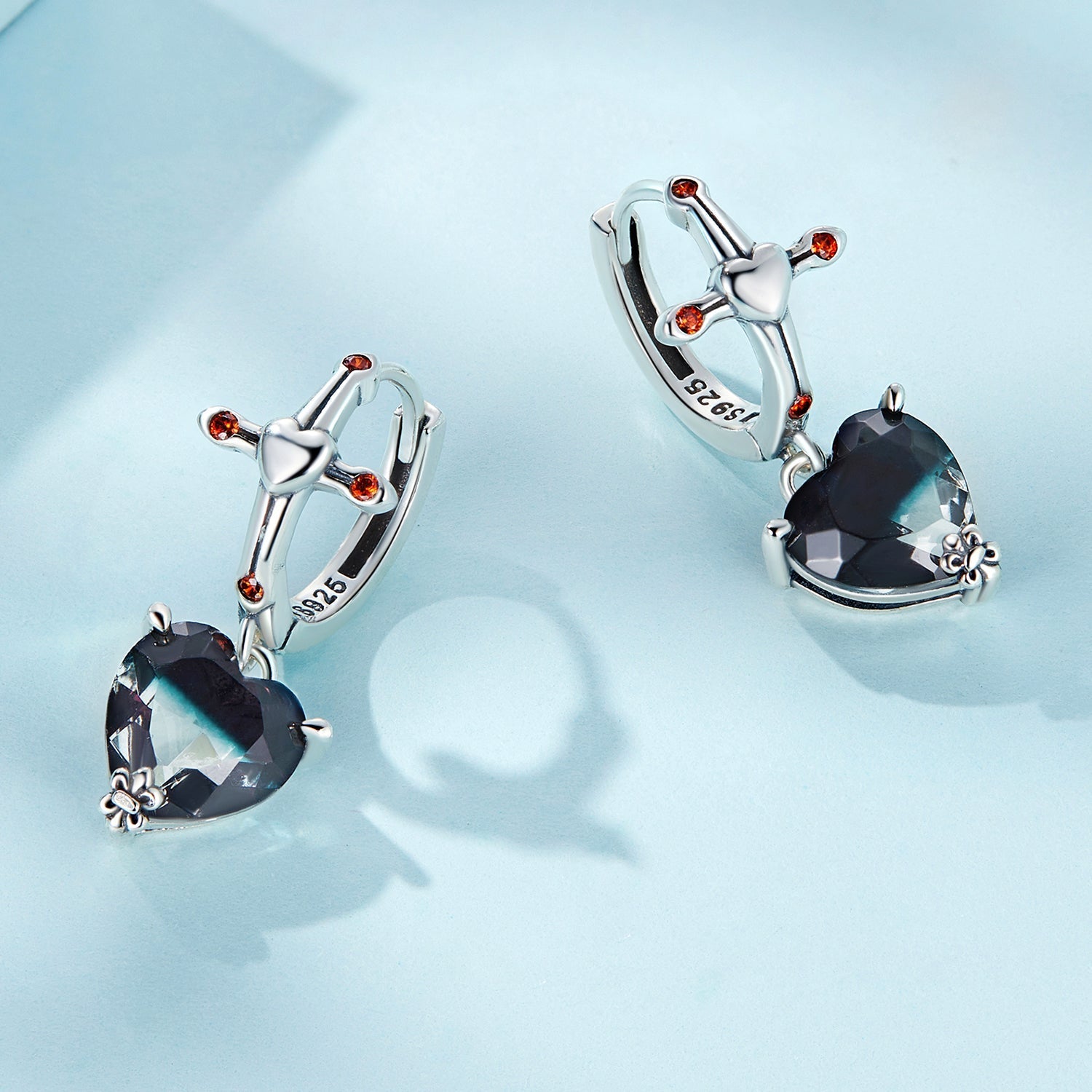 925 Sterling Silver Earrings with Pavé Setting CZ - Oxidized Silver - 2.3cm x 0.9cm - For Women DestGlow