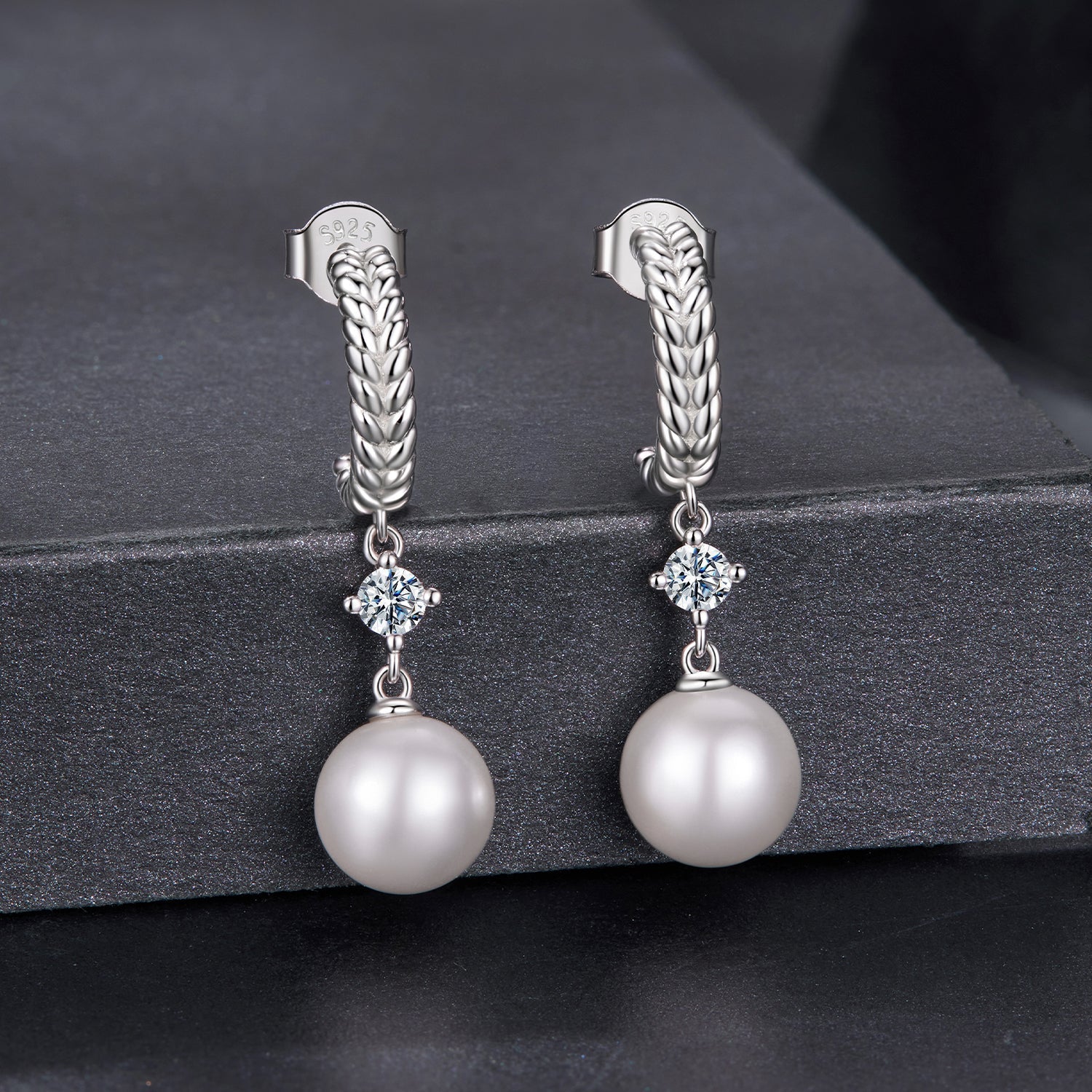 925 Sterling Silver Moissanite and Synthetic Pearl Earrings for Women DestGlow