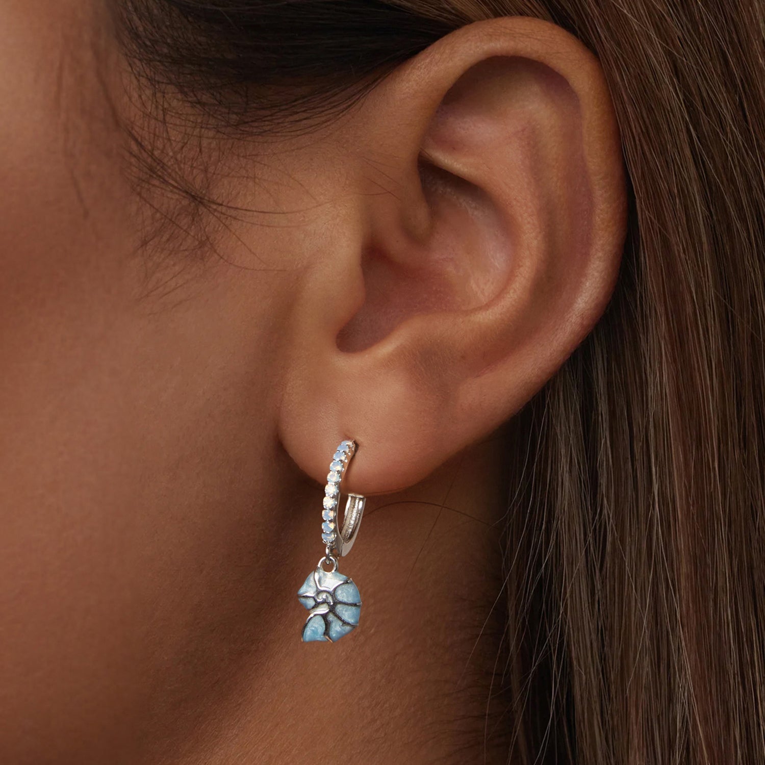 925 Sterling Silver Earrings with Nano Opal Stone and Enamel - 22x8mm DestGlow