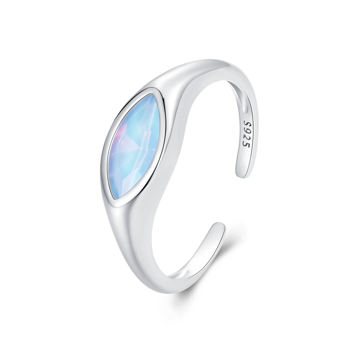 925 Sterling Silver White Gold Plated 1.9mm Transparent Glass Ring DestGlow