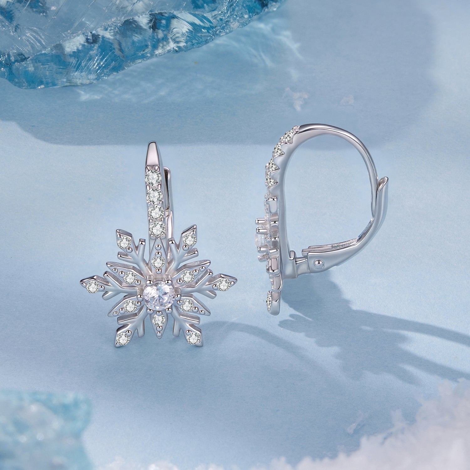 925 Sterling Silver Earrings with Pavé Setting CZ in White Gold for Women DestGlow