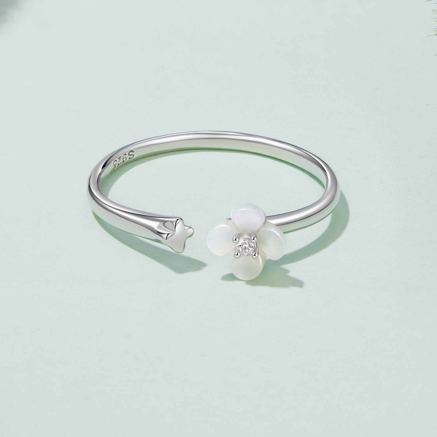 925 Sterling Silver White Gold Plated Ring with Nacre and CZ for Women DestGlow