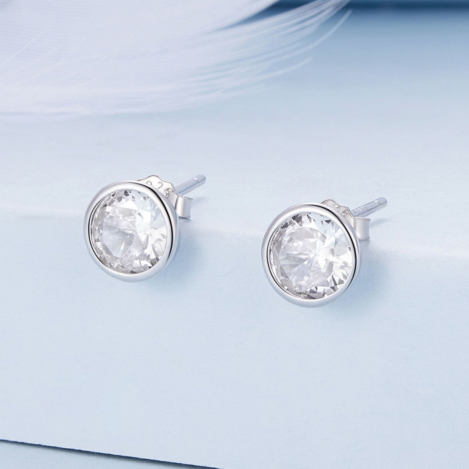 925 Sterling Silver Earrings with Pavé Setting CZ, 7mm, Plated Platinum for Women DestGlow