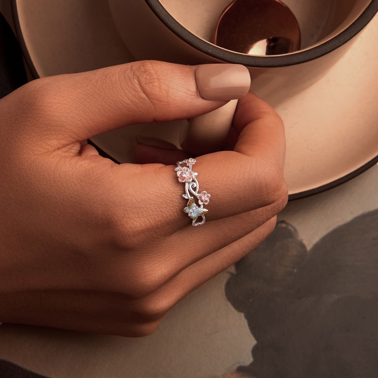 925 Sterling Silver Enamel Pavé Setting Ring for Women DestGlow