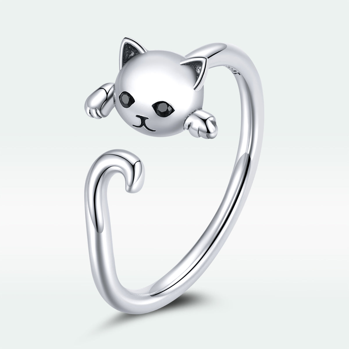 925 Sterling Silver Oxidized Cat Ring with CZ for Women, 0.6x1cm DestGlow