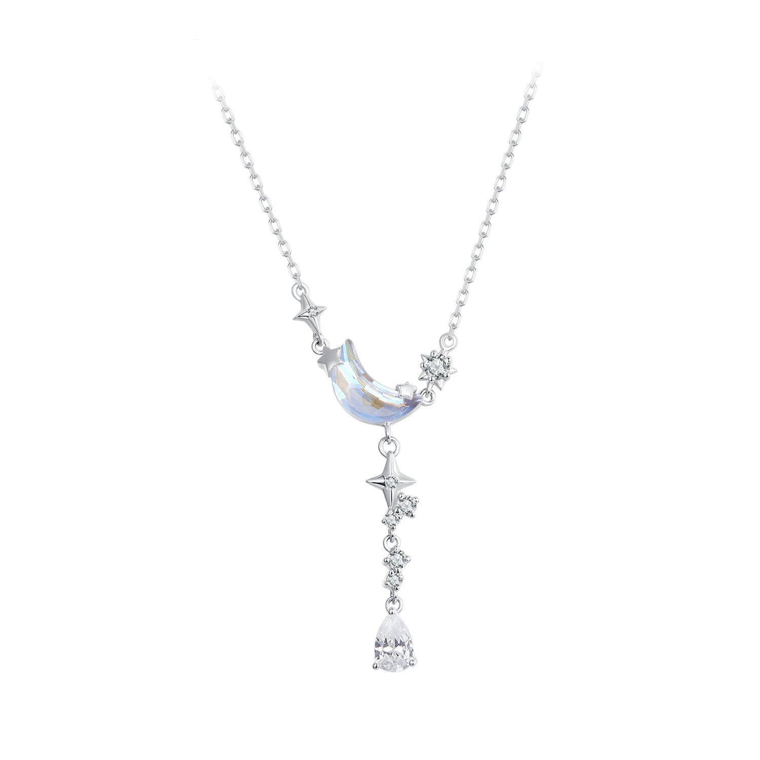 925 Sterling Silver Pendant Necklace with CZ and Transparent Glass for Women DestGlow