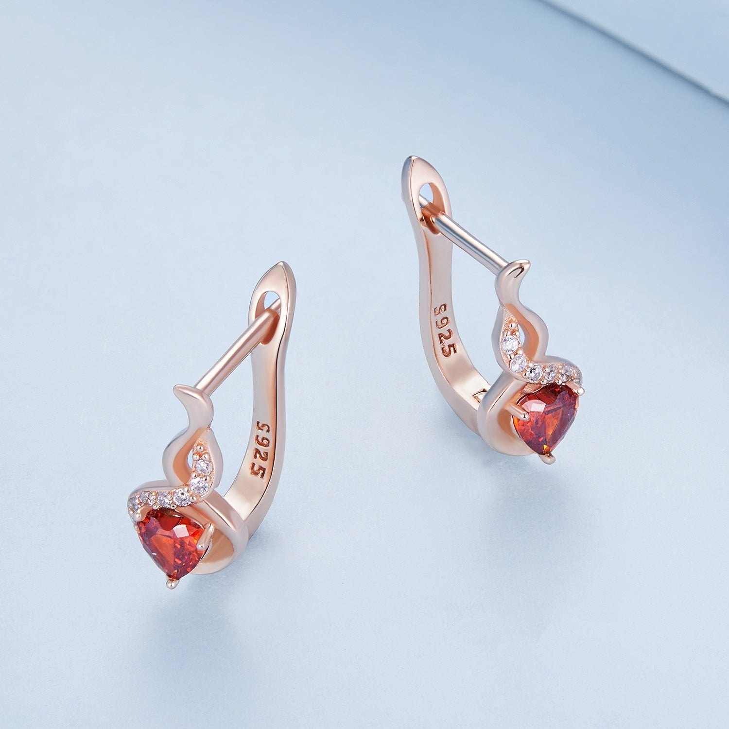 925 Sterling Silver Rose Gold Plated Earrings with CZ in Pavé Setting DestGlow
