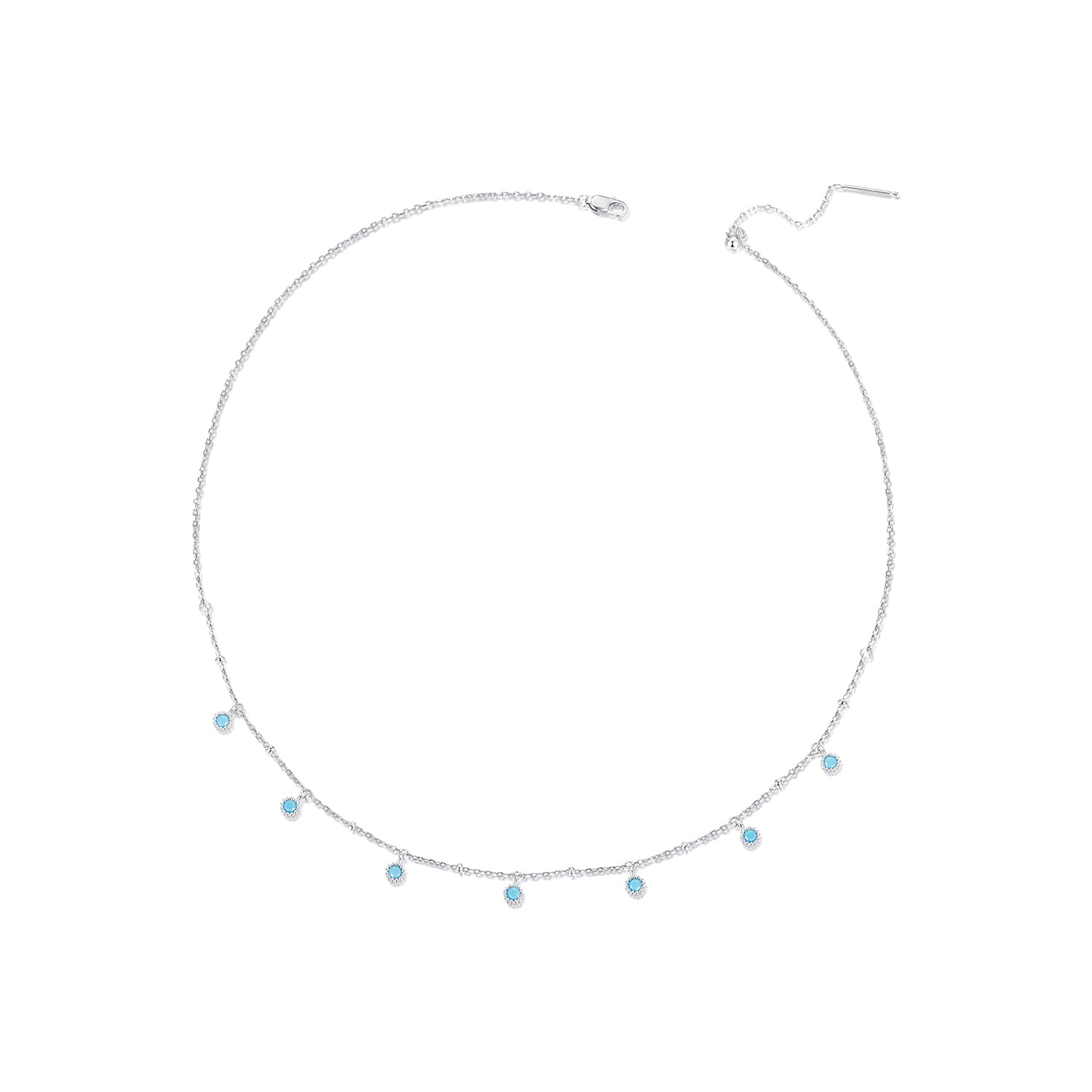 925 Sterling Silver Necklace with Synthetic Turquoise in White Gold, Adjustable 450mm for Women DestGlow