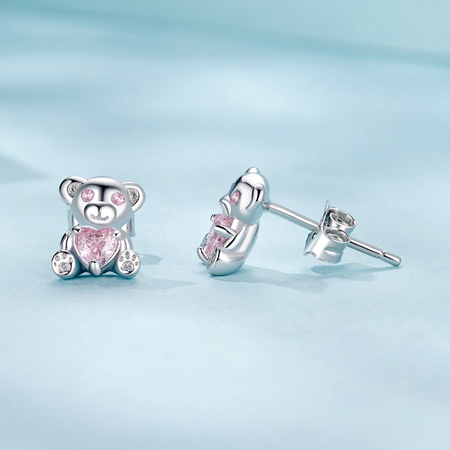 925 Sterling Silver Earrings with CZ in White Gold Plating DestGlow