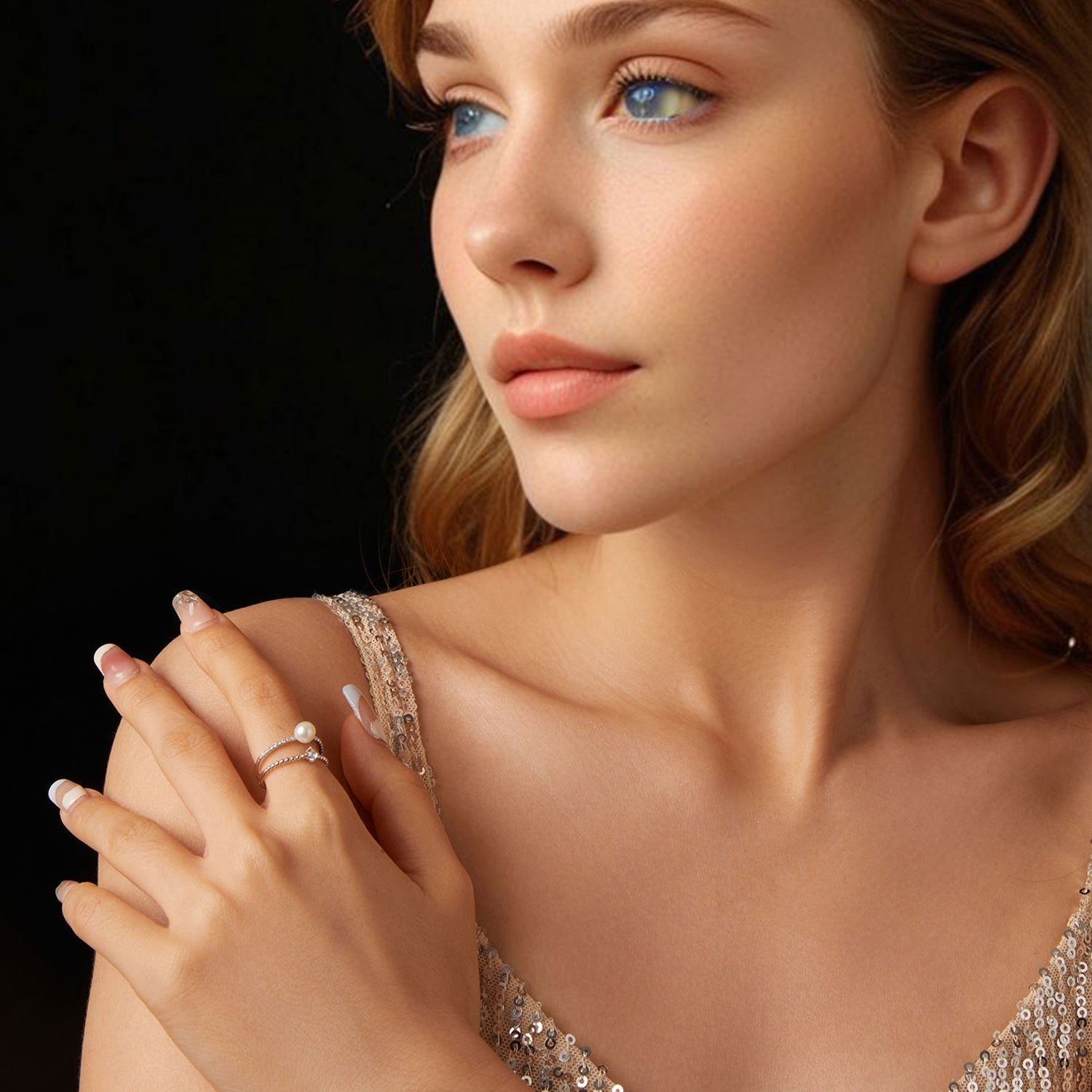 925 Sterling Silver & Moissanite Ring with Freshwater Pearl - Size 6 - Women&