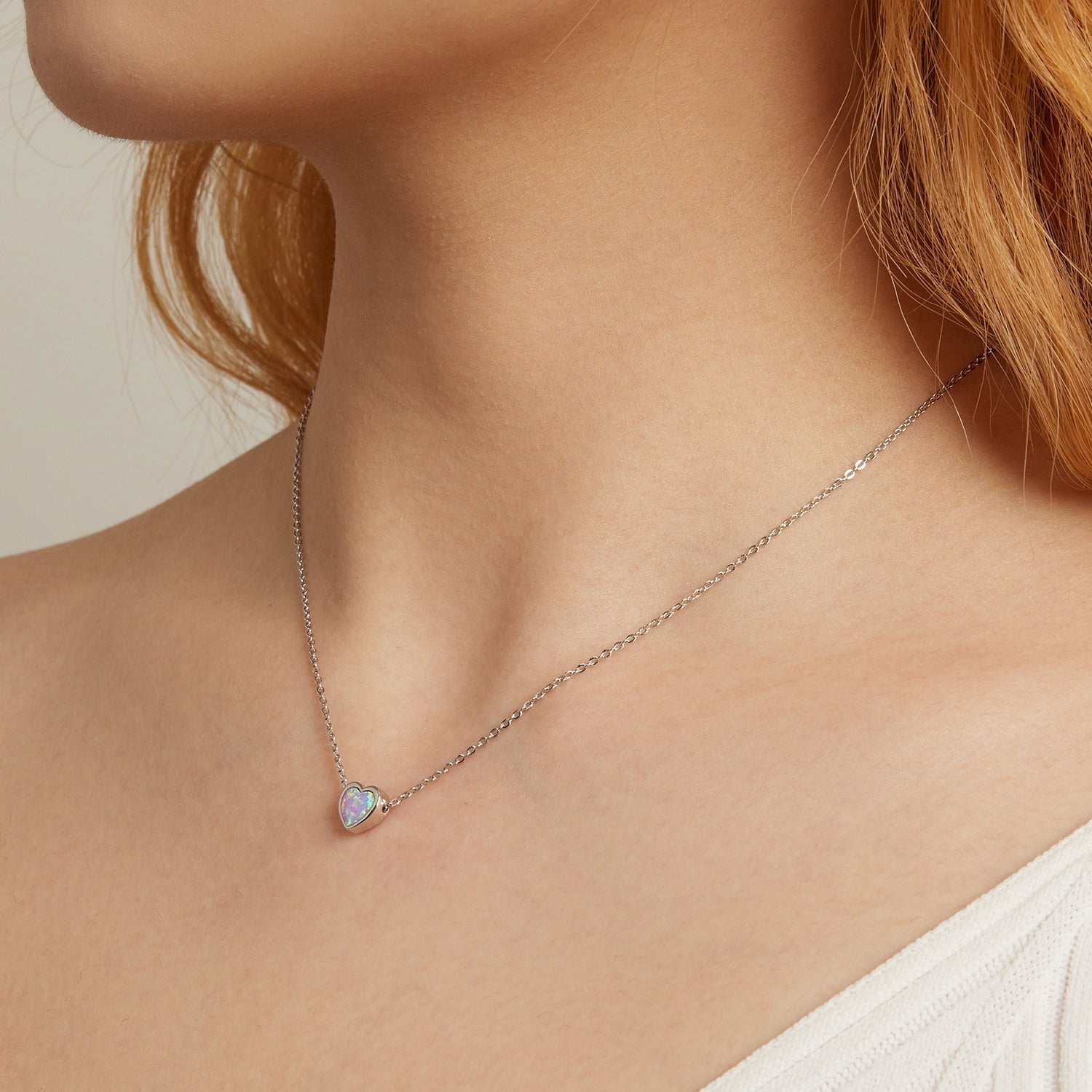 925 Sterling Silver and Platinum Plated Translucent Opal Necklace, 43.5cm Adjustable Chain, for Women DestGlow